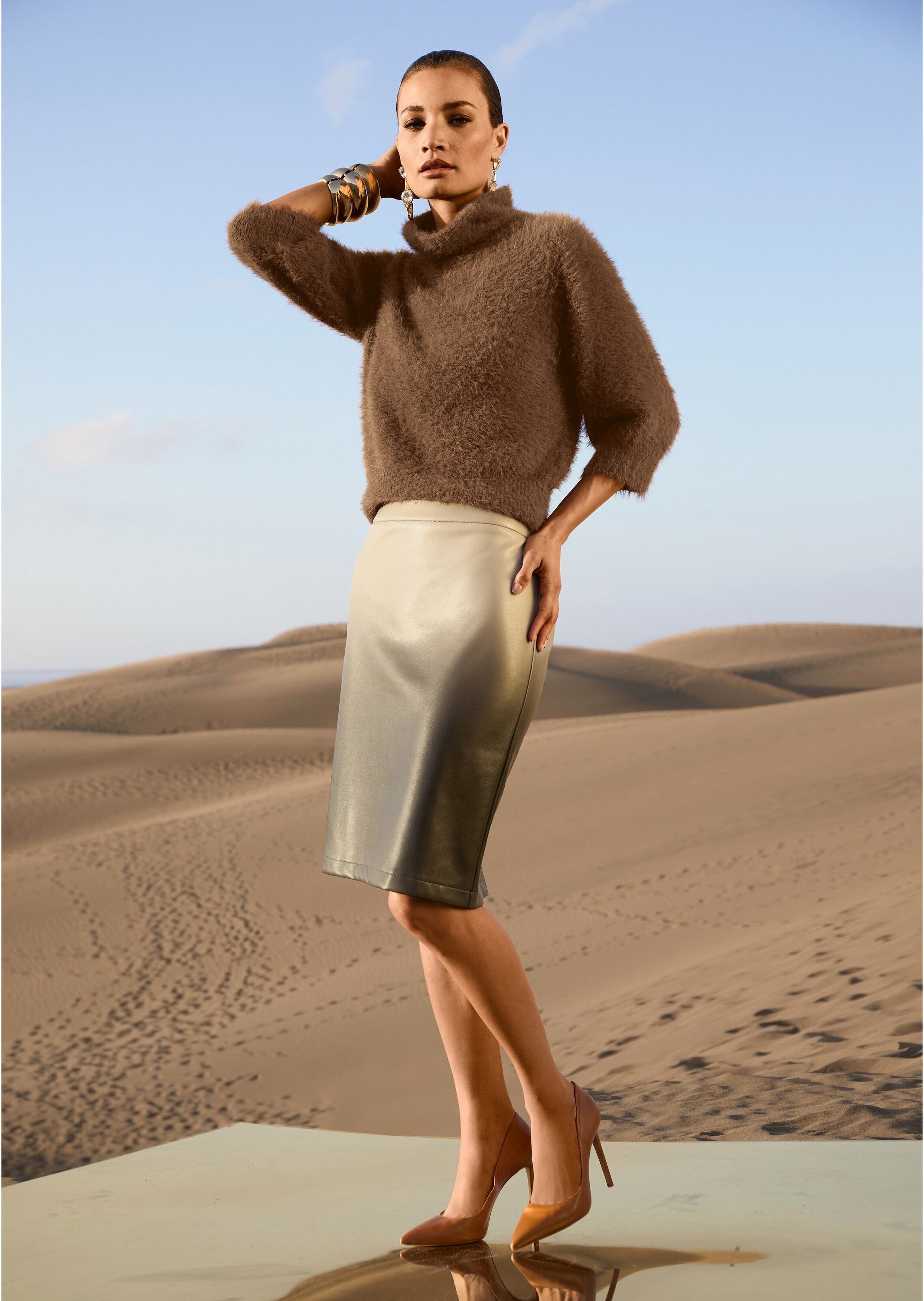 Midirock Eleganter Rock aus Leder-Imitat