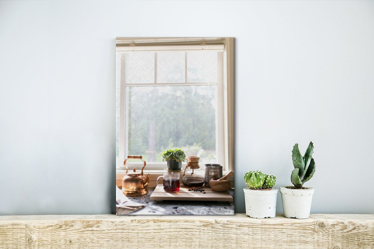 OneMillionCanvasses® Leinwandbild einer inkl. Sukkulente St), bespannt Gemälde, auf (1 Küchenfensterbank, fertig Zackenaufhänger, cm 20x30 Leinwandbild Pflanze