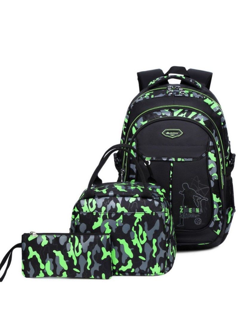 MOPUEA Schulrucksack Schulrucksack-Set Jungen Teenager coole Camouflage-Büchertaschen, mit Lunchbox, Federmäppchen, 3-teilig