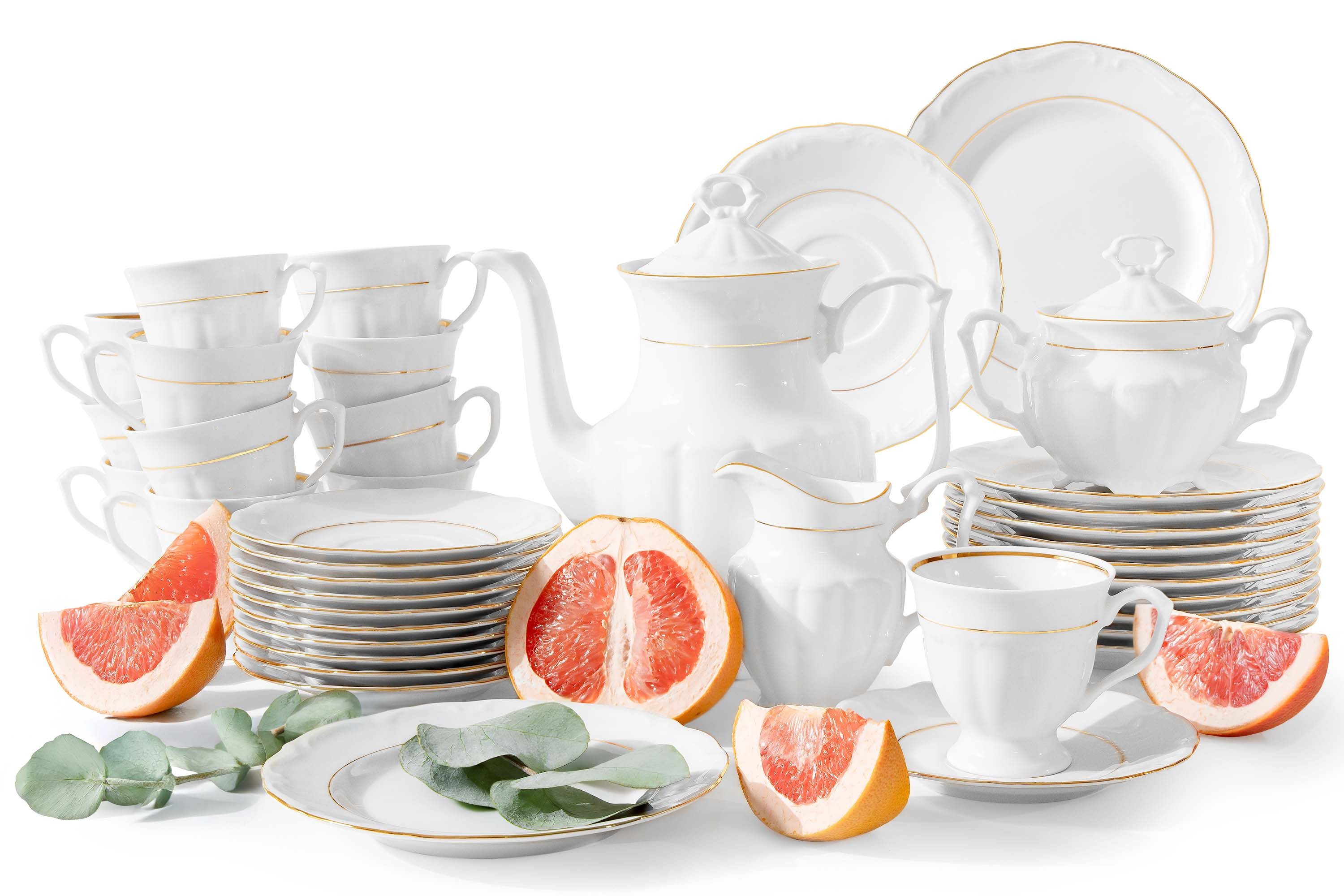 KONSIMO® Kaffeeservice CHODZIEZ MARIA TERESA Teeservice, Kombiservice (39-tlg), 12 Personen, Porzellan, Hochwertiges Premium-Porzellan, Handdekoration in echtem Gold