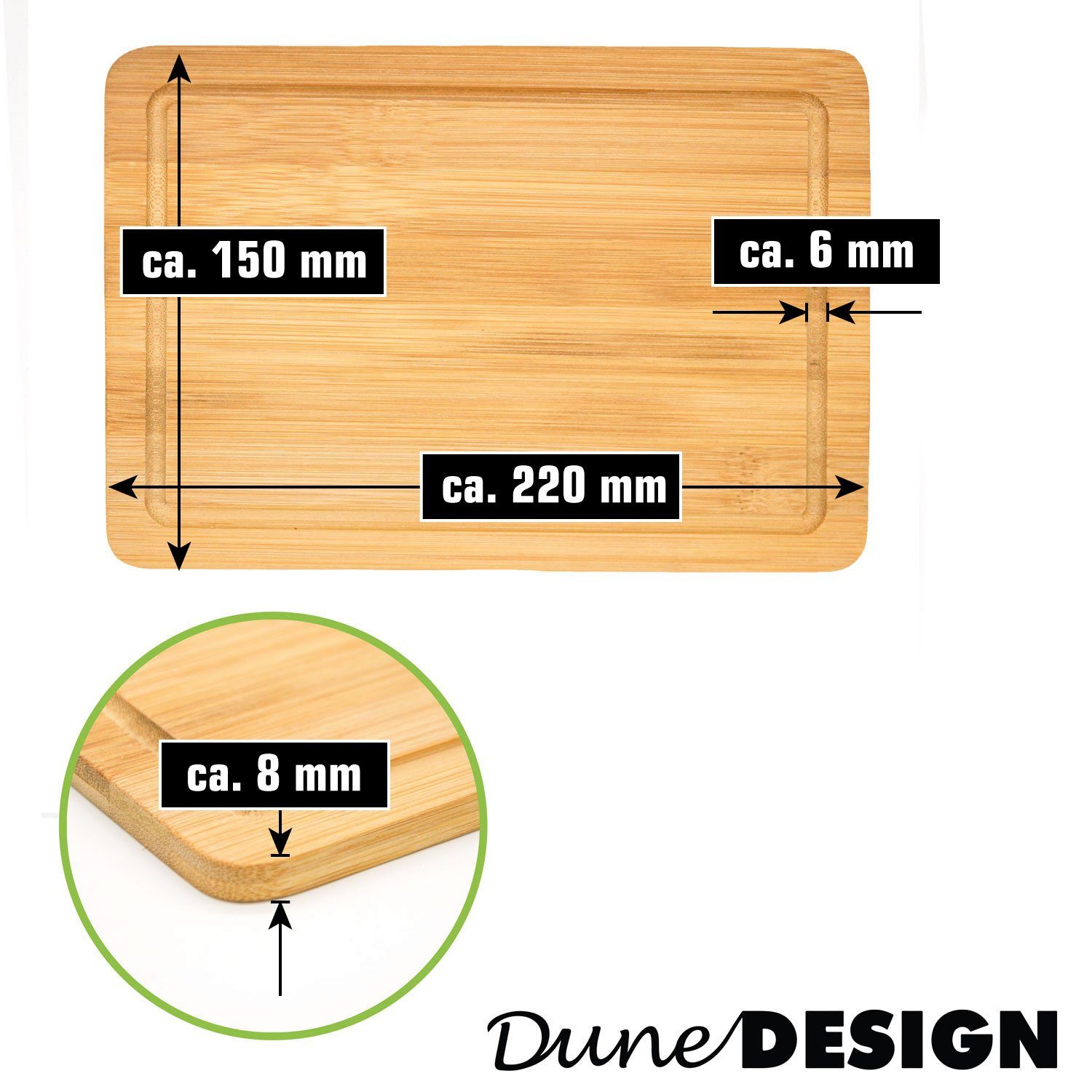 DuneDesign Schneidebrett 10er Set Frühstücksbrett Bambus 22x15 - Holz Küchenbrett mit Saftrille, Bambus, (10-St), Brotzeitbrett Antibakteriell - Schneidebrett H – Bild 5 von 5