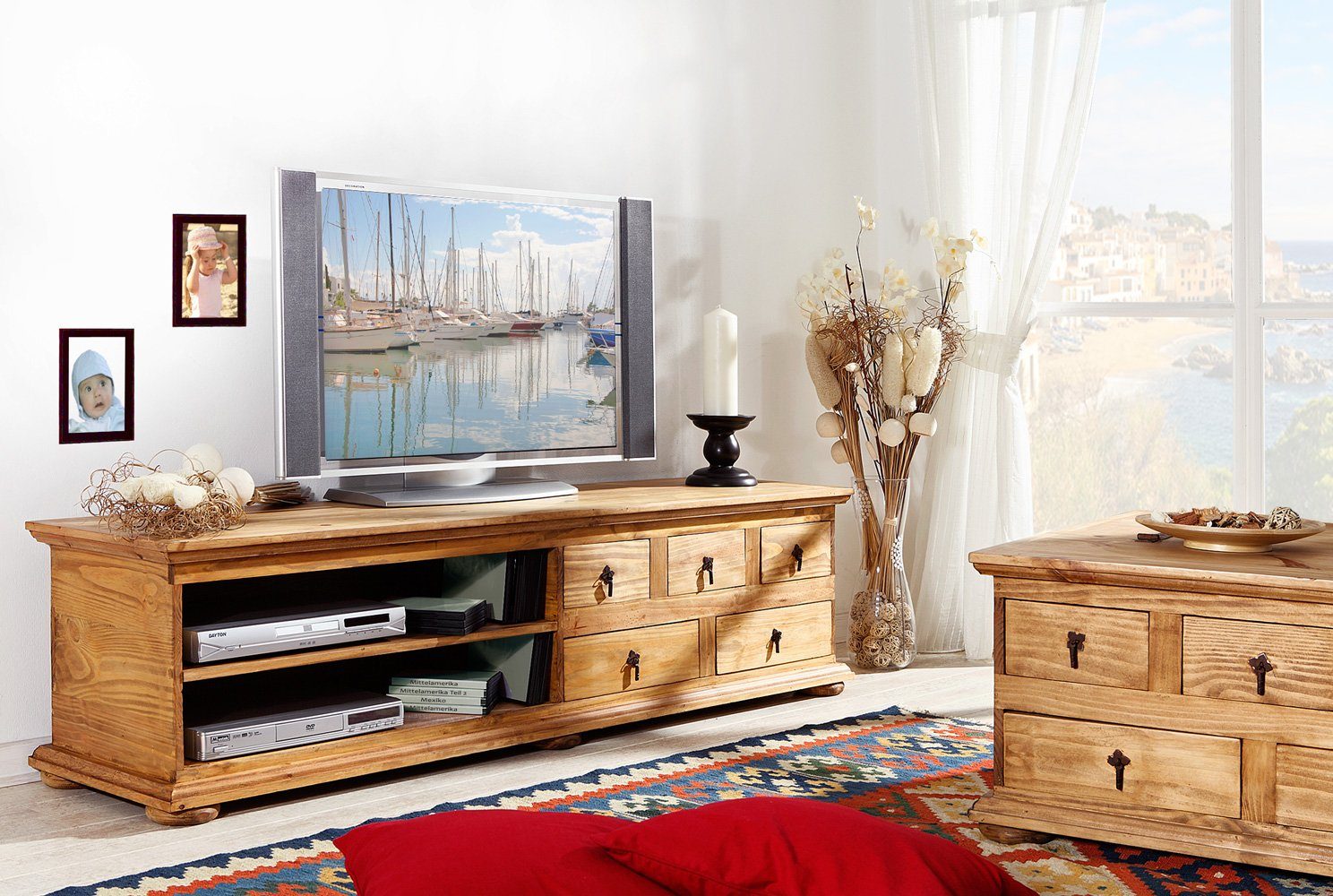 1a Direktimport TV-Board Mexico Мебель TV Lowboard Fernsehschrank - Pinie massiv - Landhausstil