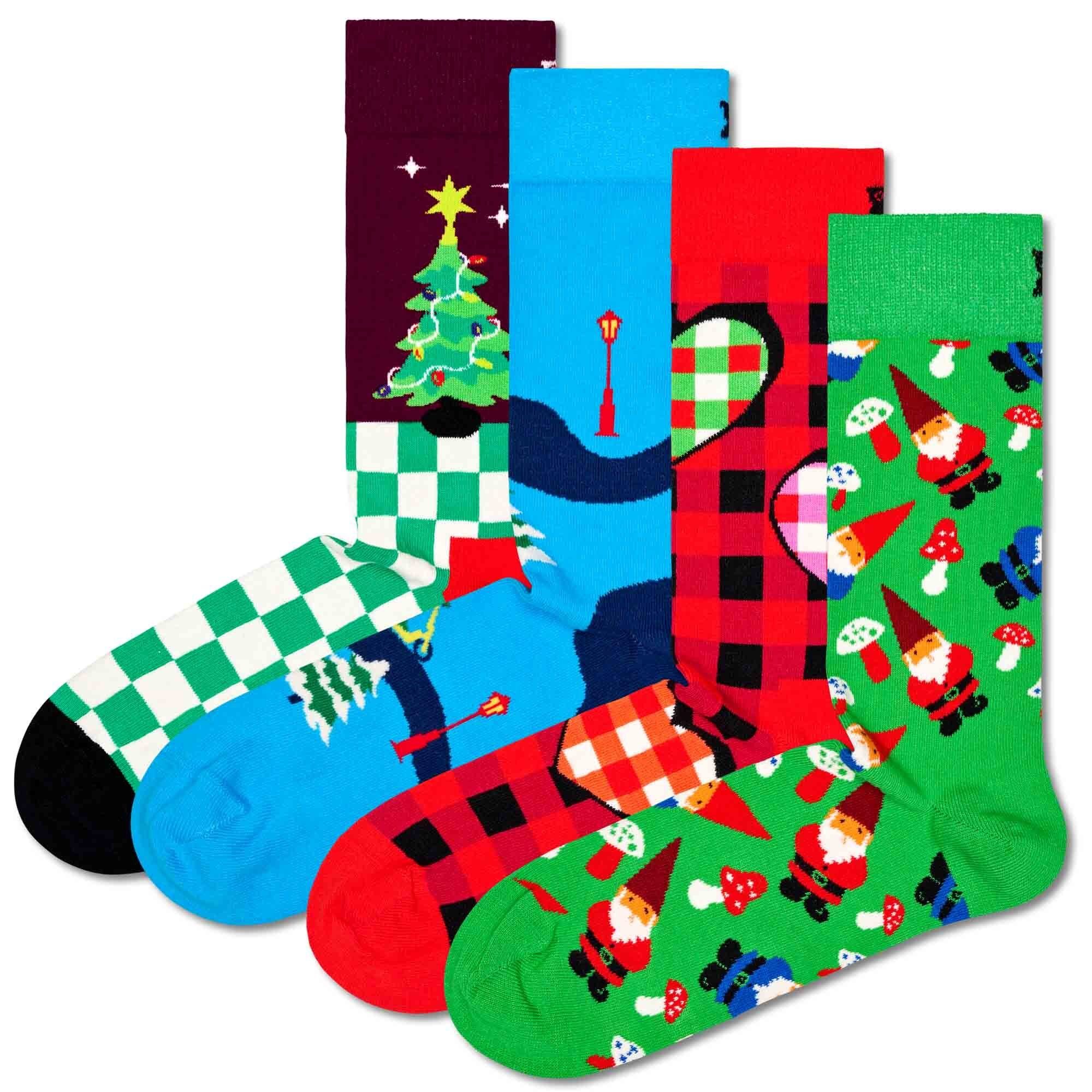 Happy Socks Kurzsocken Unisex Socken, 4er Pack - X-MAS Geschenkbox Santas Workshop