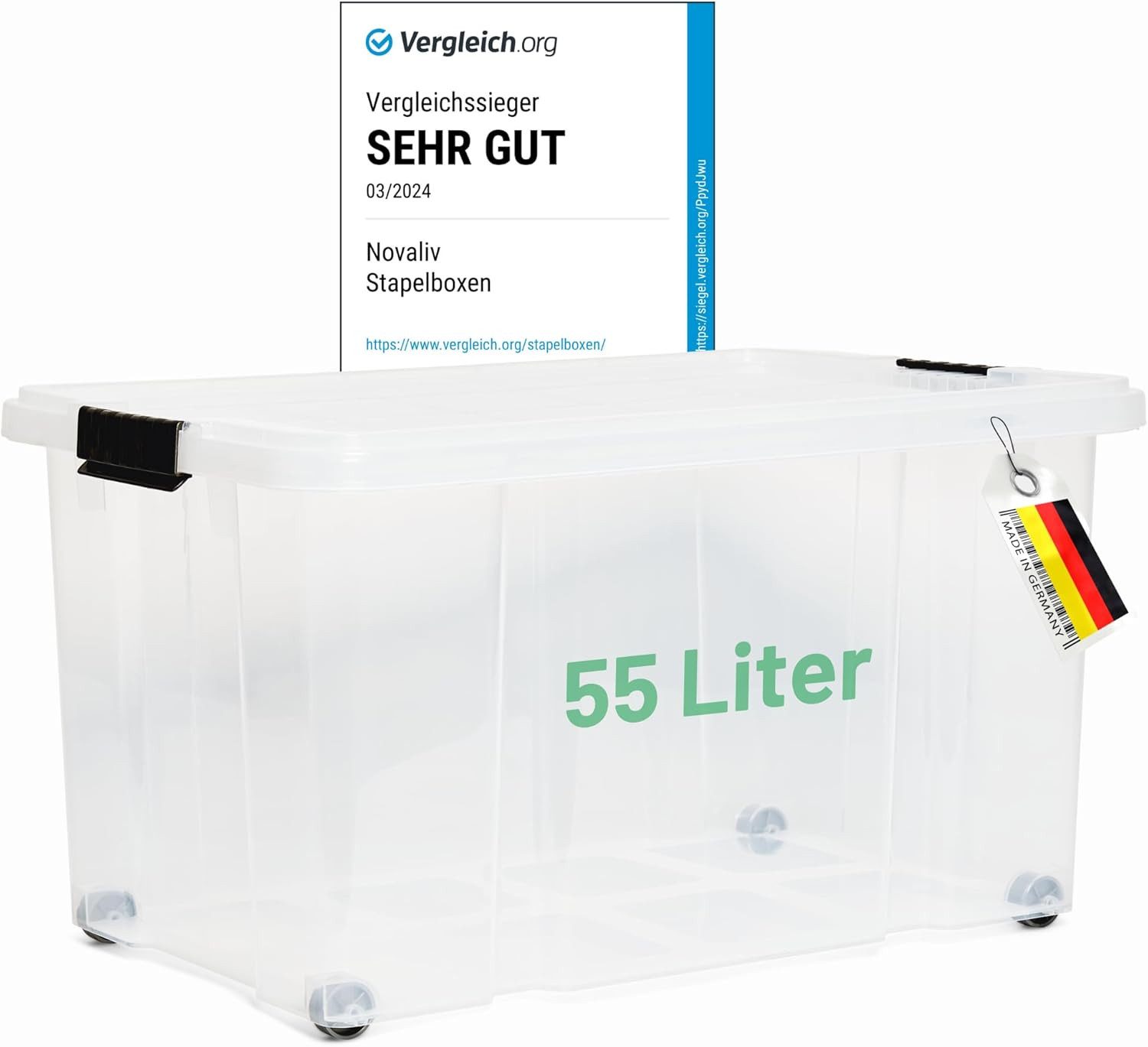 Novaliv 30543+1xTRA (1 St), Novaliv Aufbewahrungsbox mit Deckel Groß 55L transparente Nestbar stap