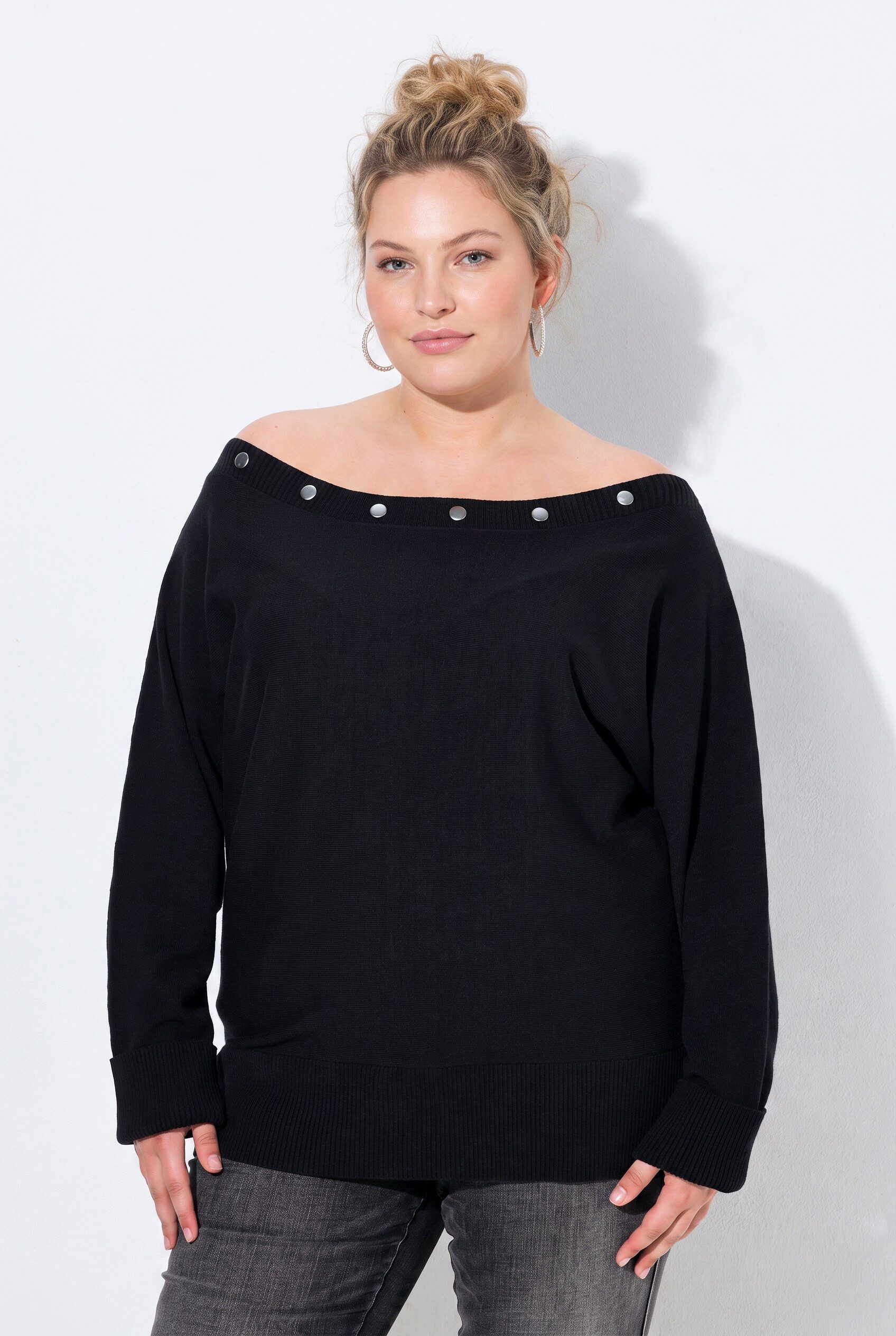 Ulla Popken Strickpullover Pullover U-Boot-Ausschnitt Fledermaus-Langarm