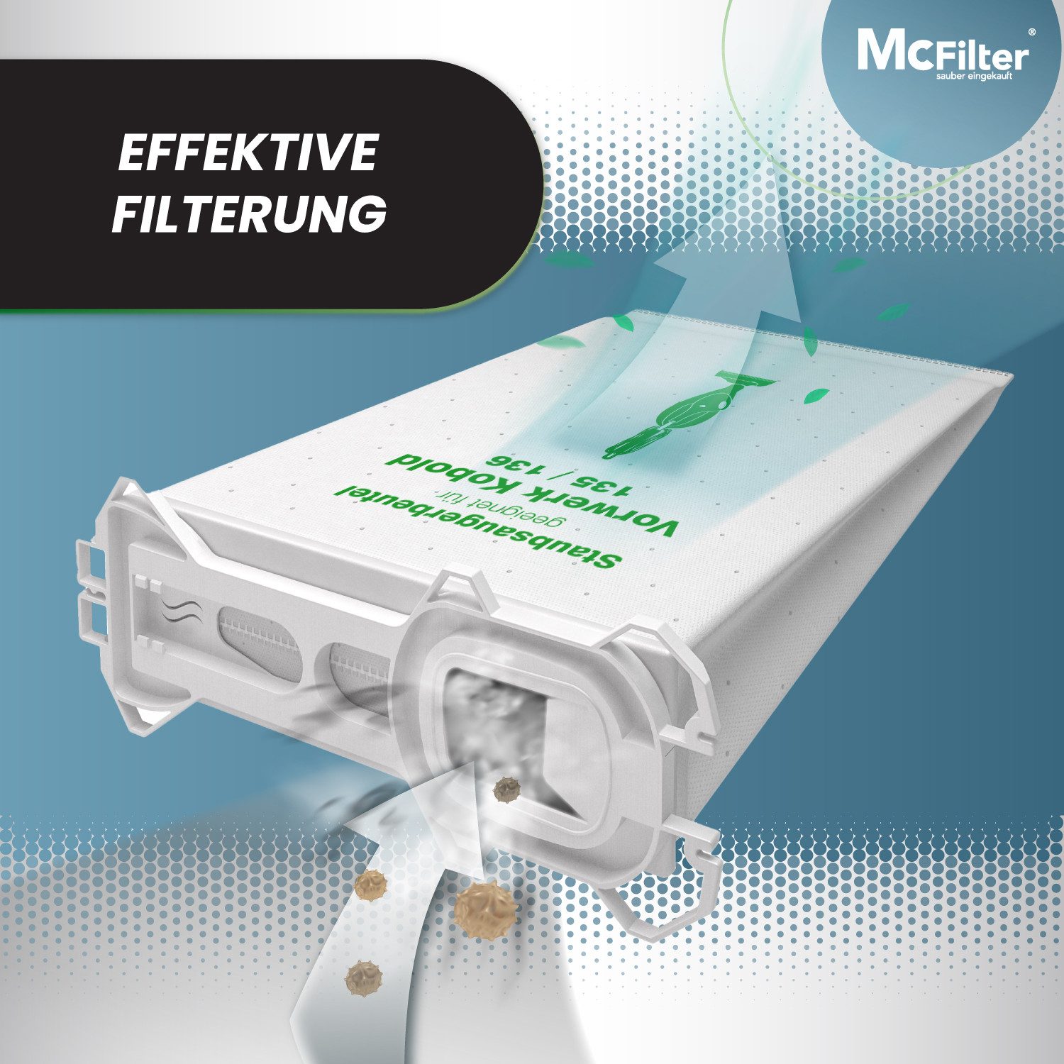 McFilter Staubsaugerbeutel (12 Stück), passend für Vorwerk Kobold 135, 136, 135SC, VK 135 und VK 136, 12 St., 5-lagiger Staubbeutel aus Vlies, mit Hygieneverschluss
