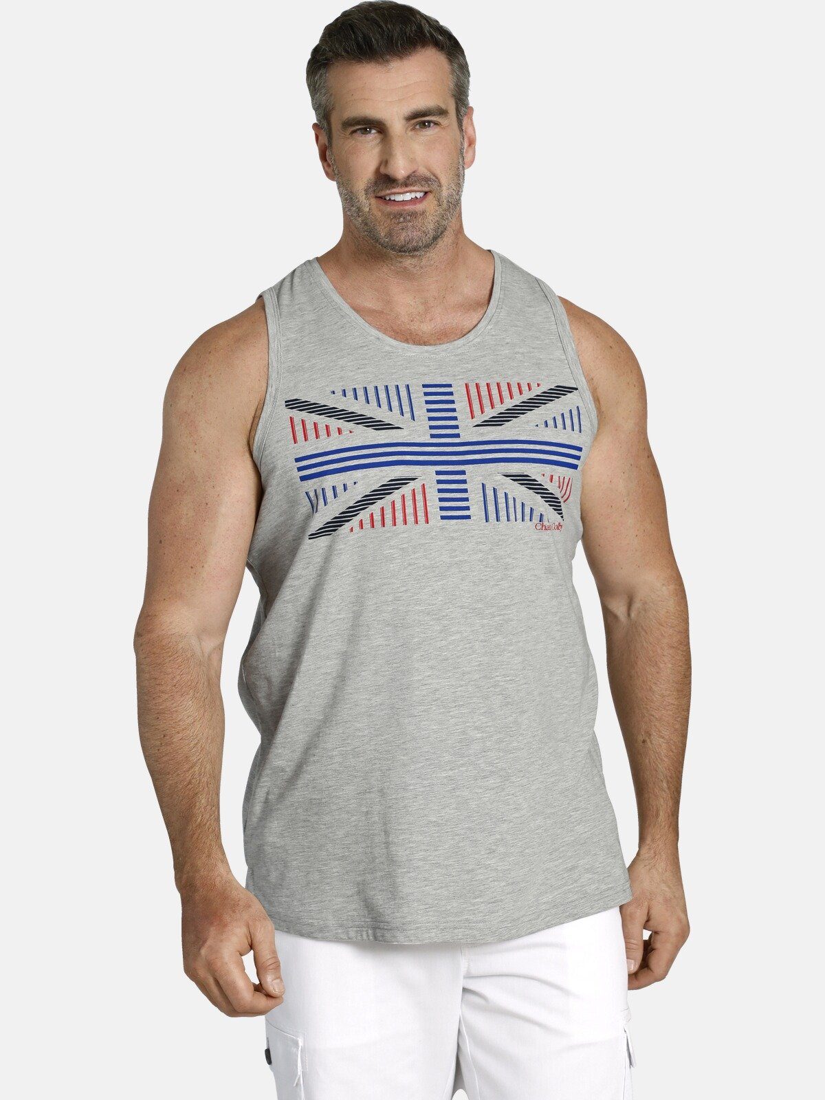 Charles Colby Muskelshirt EARL FENTON Tanktop mit Union Jack Print grau