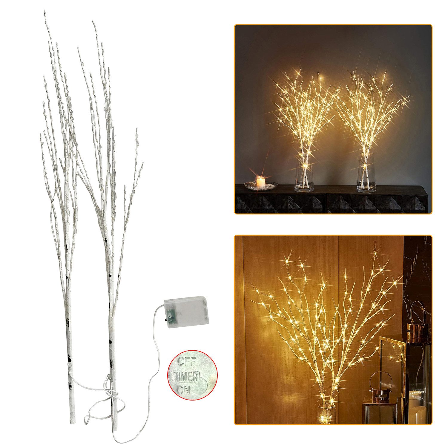 Kunstzweig LED-Leuchtzweig Lichterzweige Batteriebetrieben 50/100LED Lichterkette, Jibenhome, Höhe 70 cm, 70cm Warmweiß, DIY Dekoration für Vase, Zimmer, Weihnachten