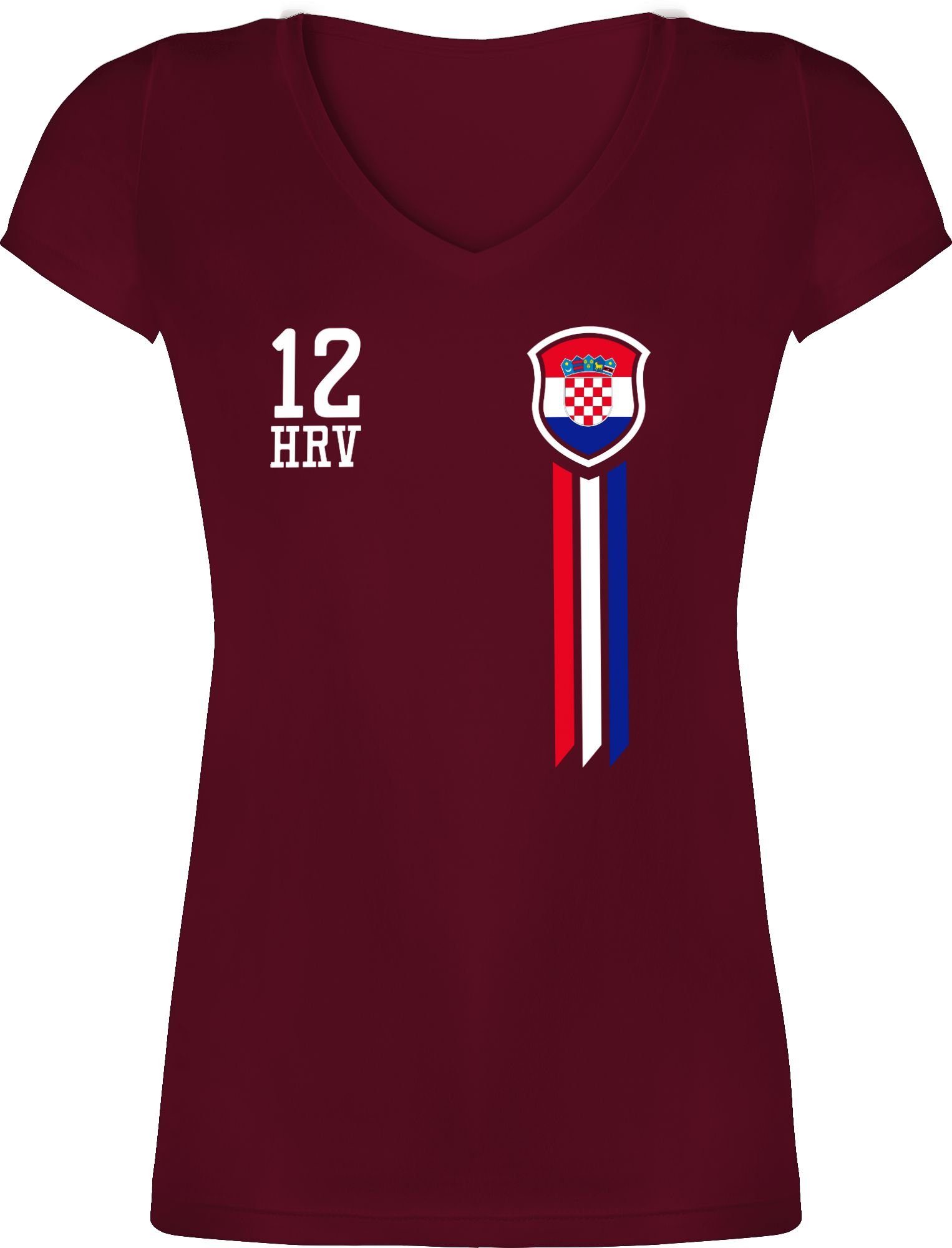Damen Shirts Shirtracer T-Shirt 12. Mann Kroatien Fan-Shirt - Fussball WM 2022 - Damen T-Shirt mit V-Ausschnitt Weltmeisterschaf