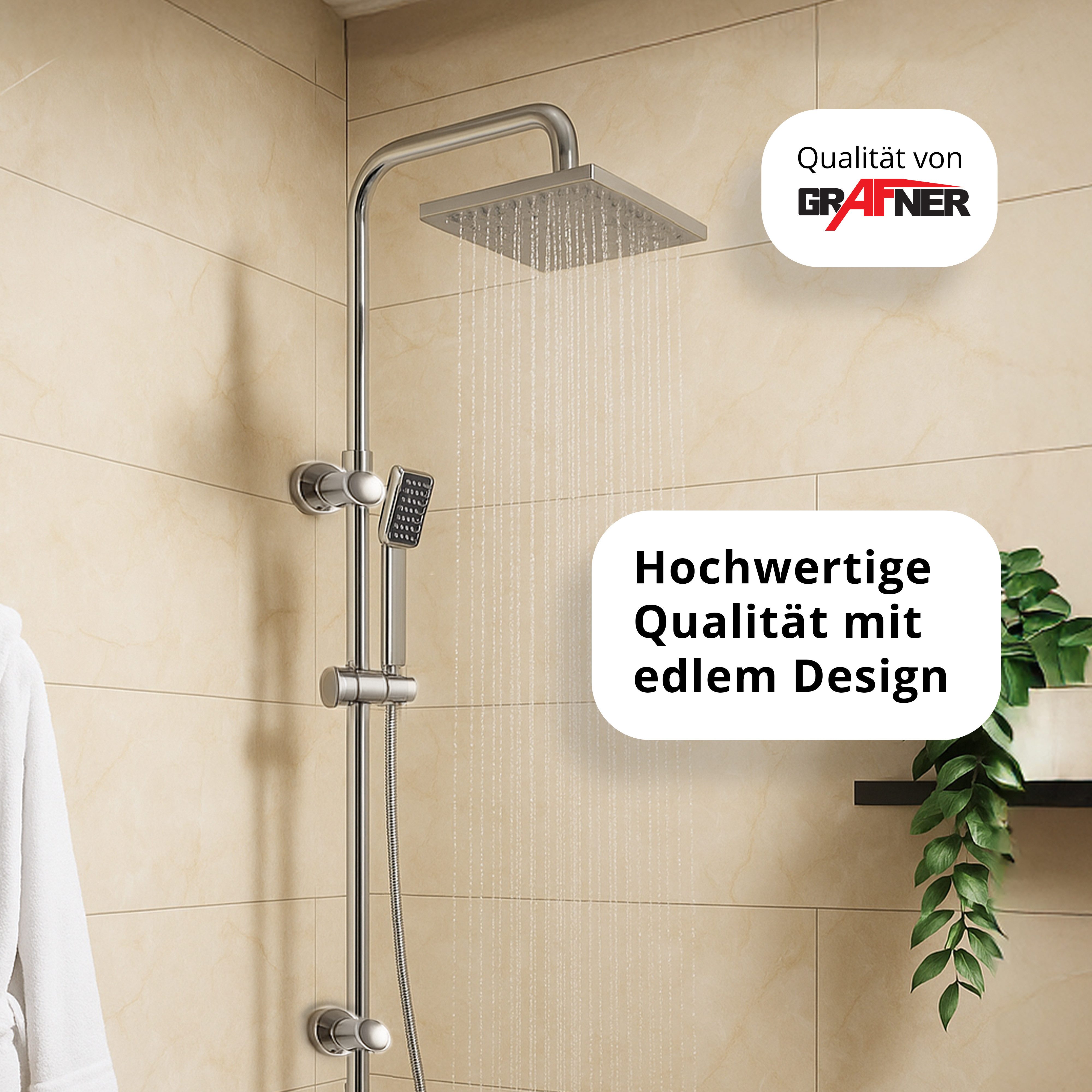 Thumbnail - Grafner Duschsystem Duschgarnitur mit Regenschauerduschkopf Handbrause Duschsäule, Höhe 100 cm, 2 Strahlart(en), Set, 10...