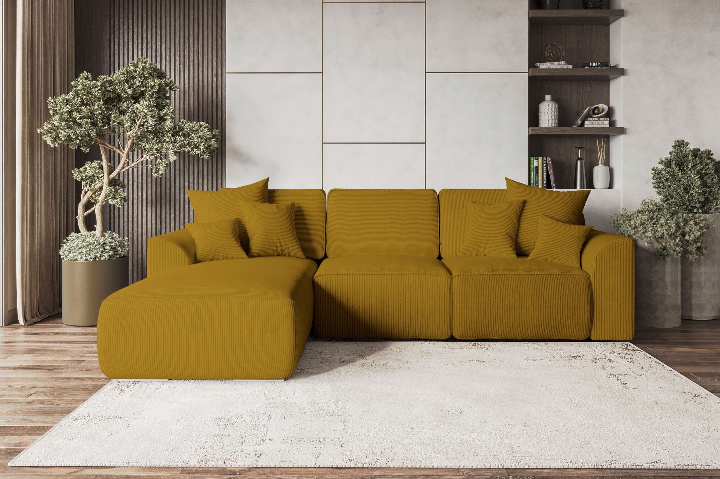 99rooms Ecksofa Gusto, Sofa L-Form, Eckcouch, mit Schlaffunktion, abnehmbaren Rückenkissen, Bezug-Cordstoff POSO