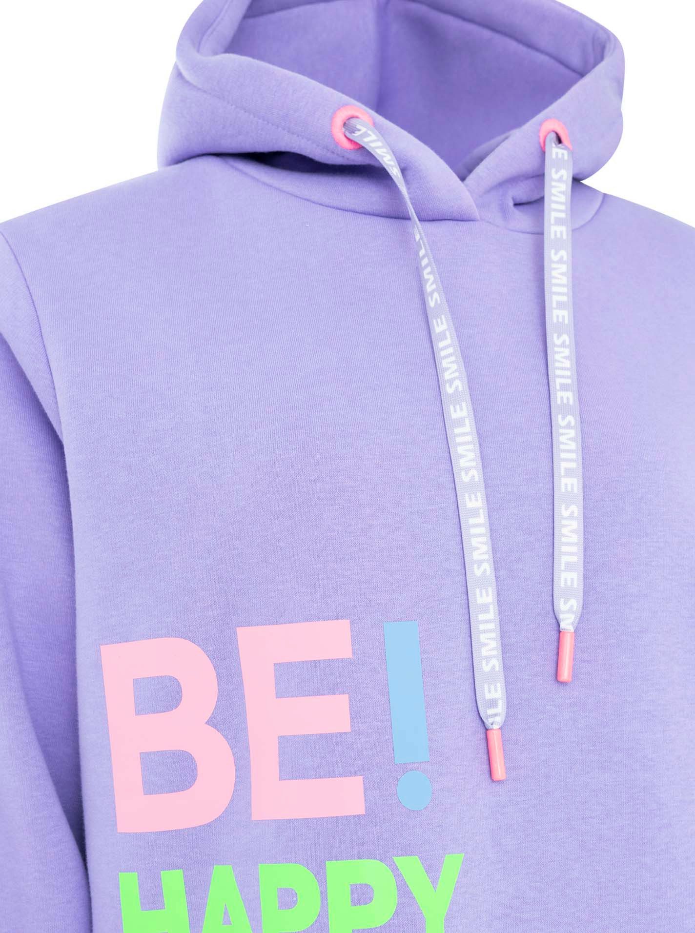Zwillingsherz Hoodie "Be Happy!" gestreifte Bündchen, Aufdruck auf Brust, Kapuze, Kängurutasche – Bild 5 von 5