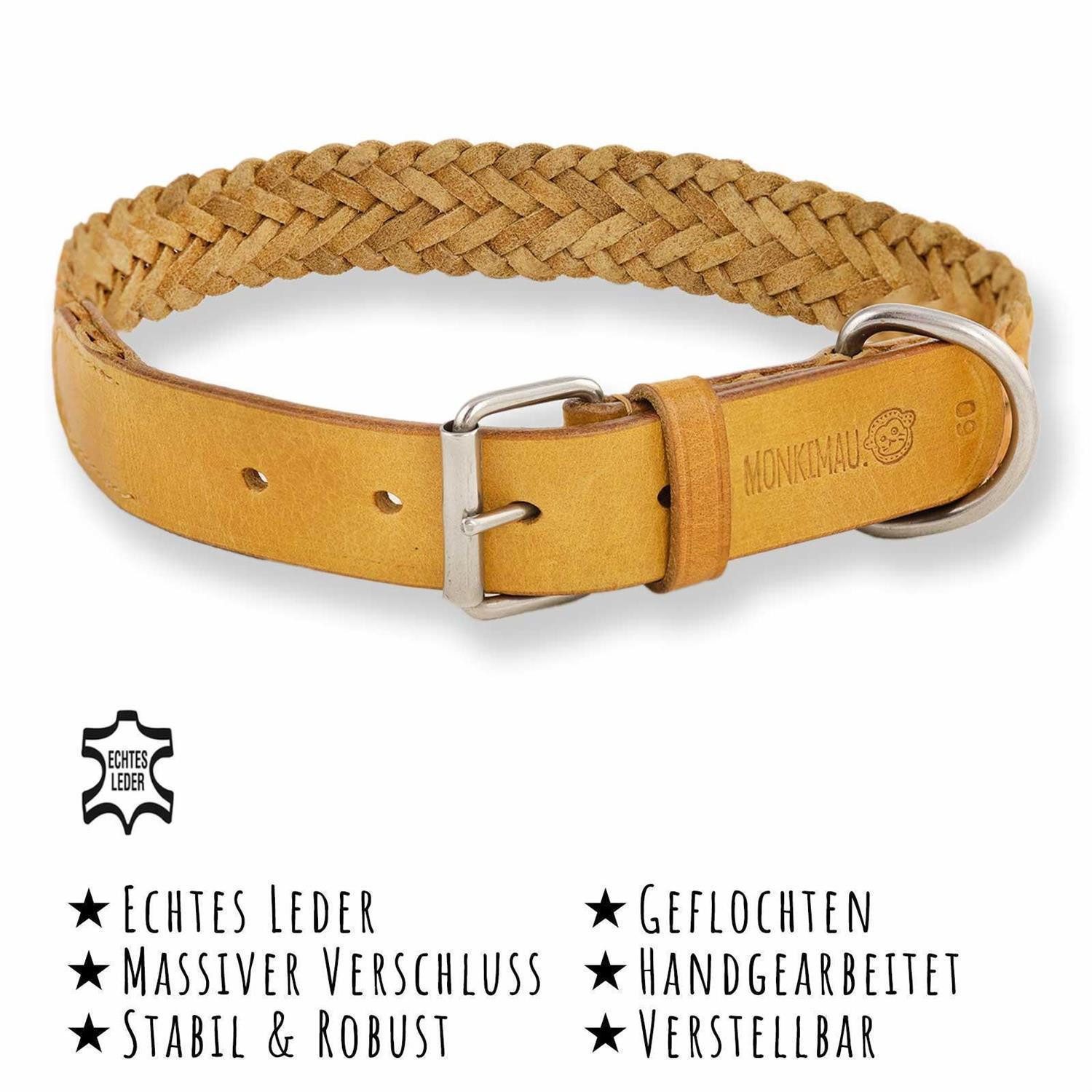 Monkimau Hunde-Halsband Hundehalsband aus Leder geflochten