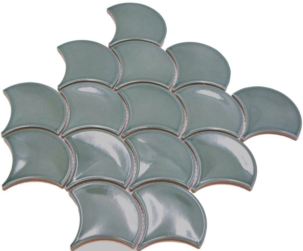 Mosani Wandfliese Fächer Плитка Fischschuppen Tropfen Pastell-Petrol Küche Bad 0,7m², Set, 10-teilig, Optimales Dekorationselement