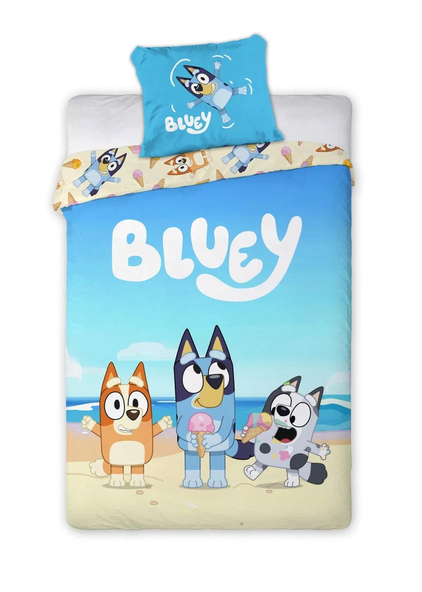 Kinderbettwäsche Bluey Beach Day Kinderbettwäsche Set – Weiche Baumwoll Bettwäsche
