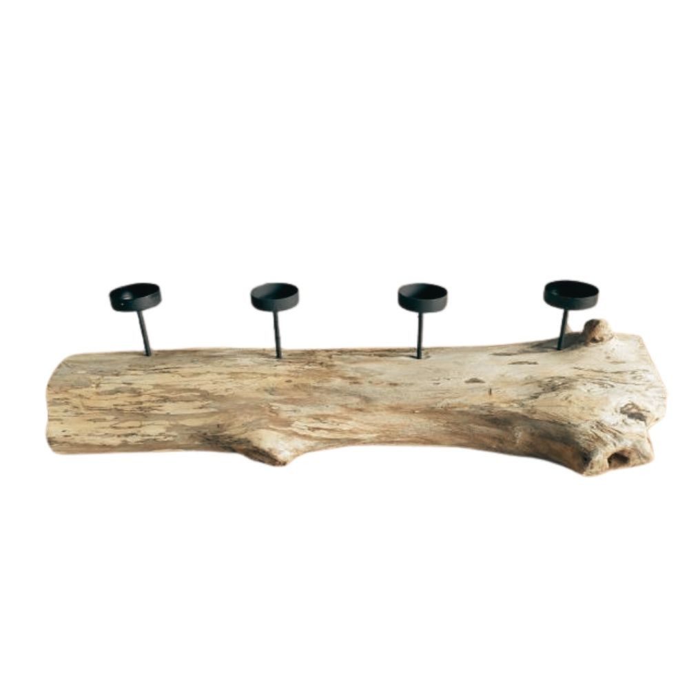 LebensWohnArt Kerzenhalter Natürlicher Kerzenhalter BRANCH 70cm Teakholz Advent Kerzen