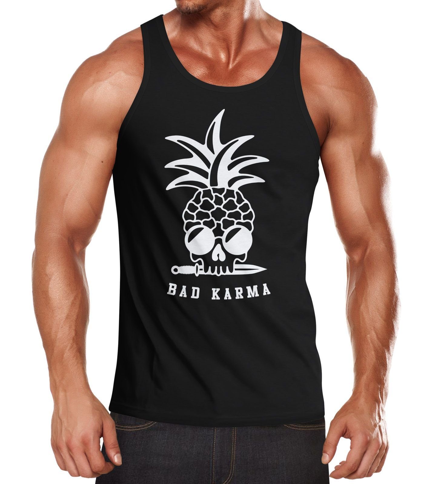 Neverless Tanktop Herren Tank-Top Totenkopf Ananas-Trend Bad Karma Skull Sonnenbrille Muskelshirt Muscle Shirt Neverless® mit Print schwarz