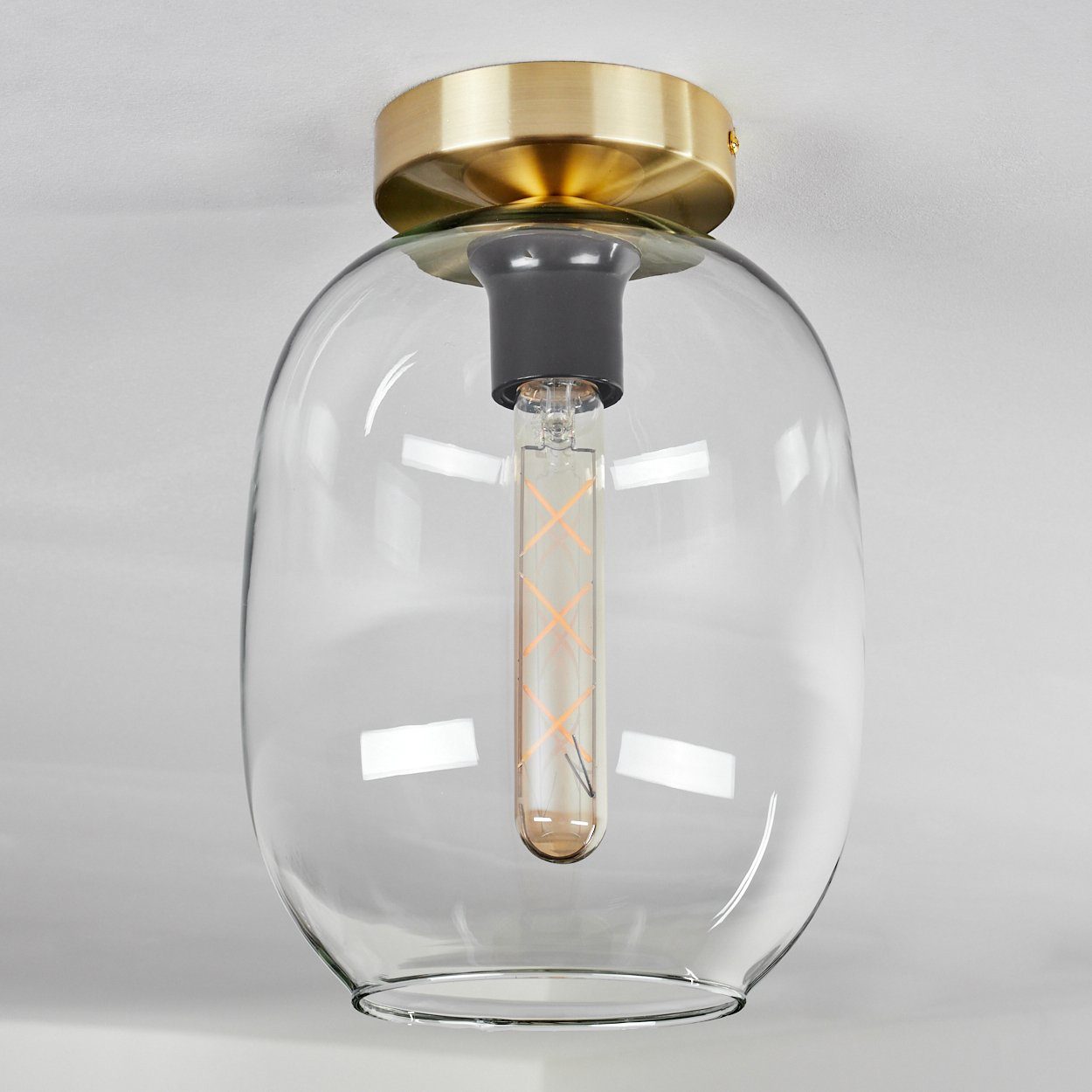 x Deckenlampe aus in ohne Metall/Glas Leuchte Glas, hofstein Retro-Design im Leuchtmittel Deckenleuchte 1 aus E27, Leuchtmittel, ohne Messingfarben/Klar,