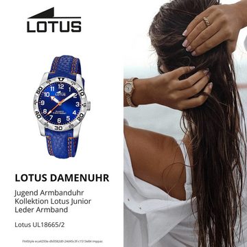 Lotus Quarzuhr Lotus Jugenduhr Junior Armbanduhr Leder, (Analoguhr), Jugend Armbanduhr rund, mittel (ca. 34mm), Edelstahl, Luxus