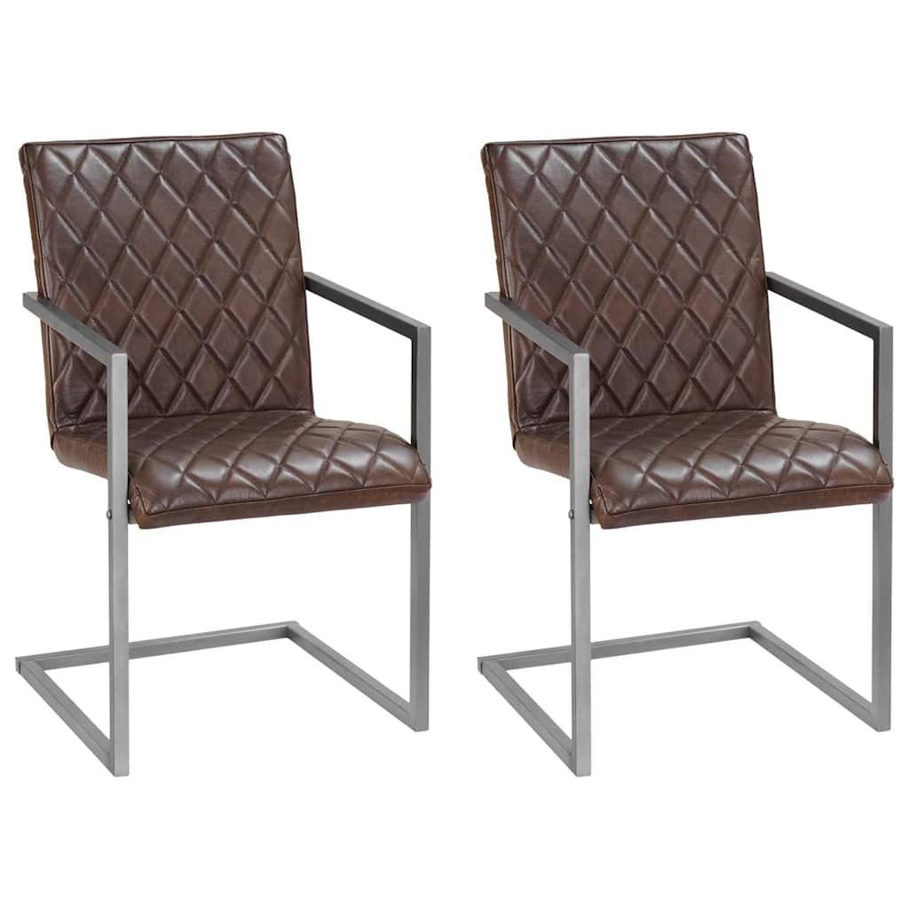 vidaXL Esszimmerstuhl Freischwinger 2 Stk. Braun Echtleder (2 St)