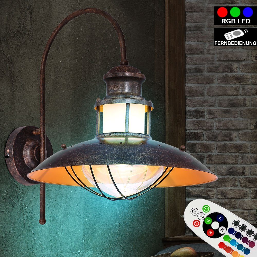etc-shop LED Wandleuchte, Leuchtmittel inklusive, Warmweiß, Farbwechsel, Retro Wand Lampe rost FERNBEDIENUNG Wohn Ess Zimmer Leuchte