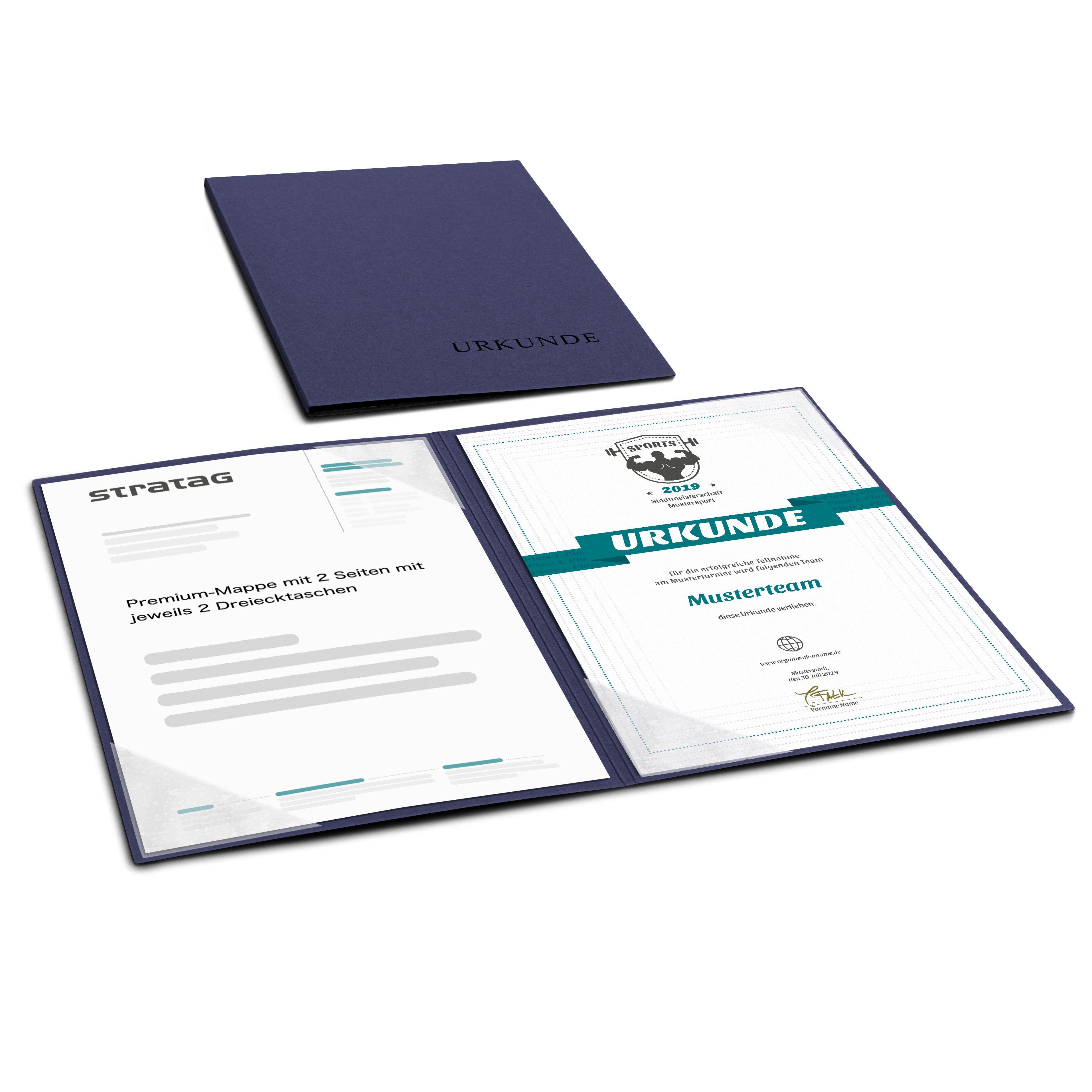STRATAG Organisationsmappe Urkundenmappen Lemani® BASIC-plus - 5 Stk 2-tlg glatter Premium-Karton (Set, 5-St., Premium-Qualität mit hochwertiger Prägung URKUNDE), direkt vom Hersteller STRATAG - handgefertigt in Deutschland