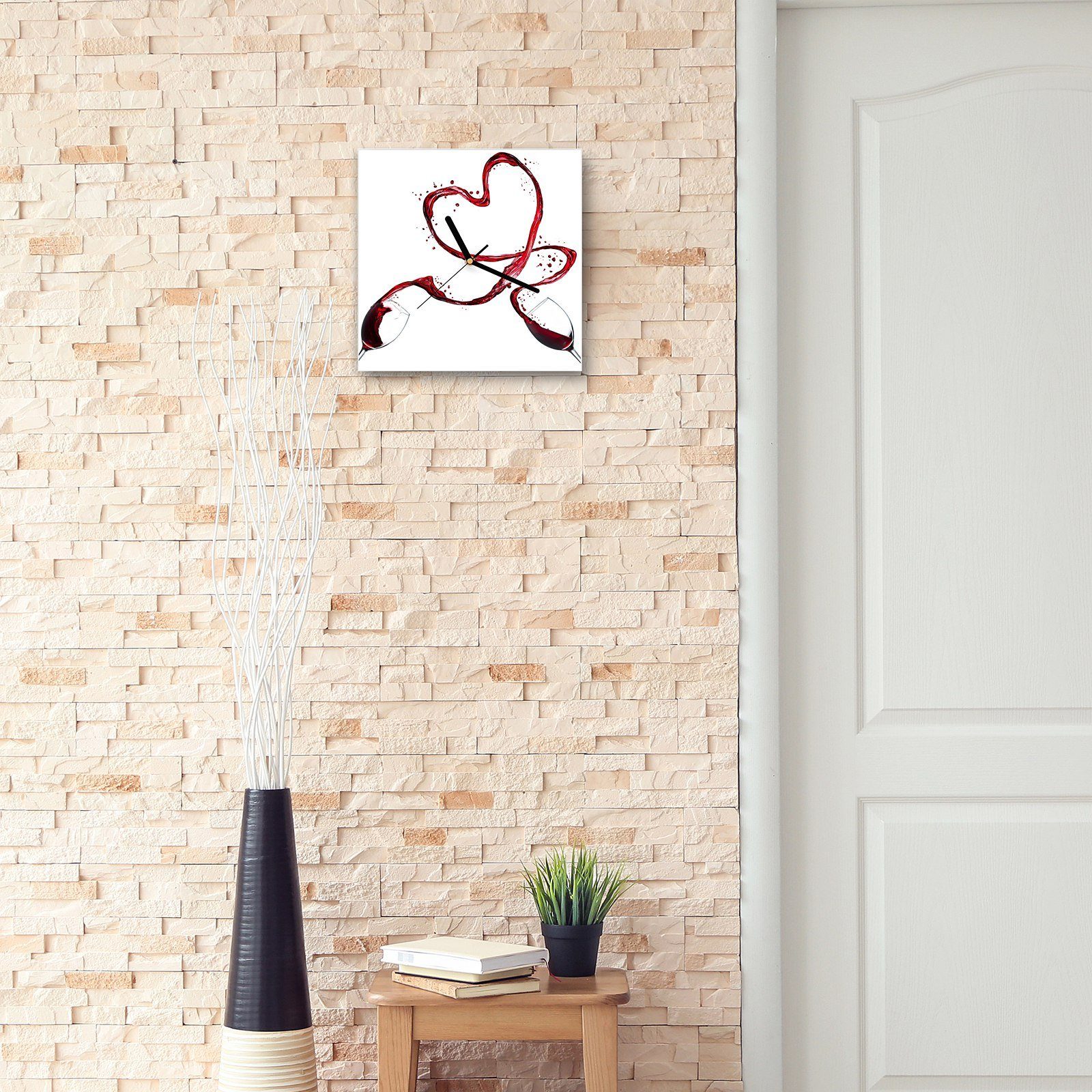Rotwein aus x mit 30 Wanduhr Herz Größe Glasuhr 30 cm Primedeco Wanduhr Wandkunst Motiv