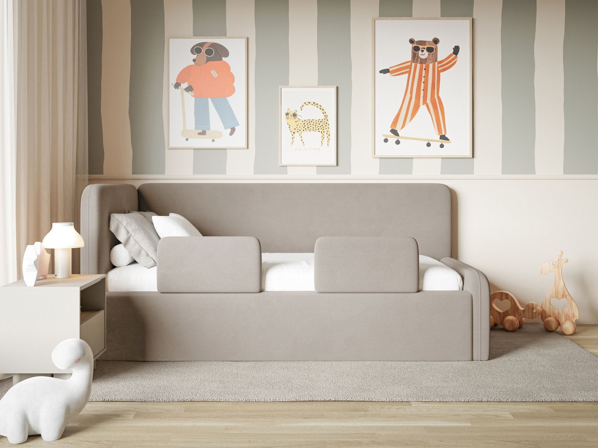 Selsey Kinderbett FANKO, Kinderbett mit Kopfteil, Rausfallschutz, Samt, 90x200 cm