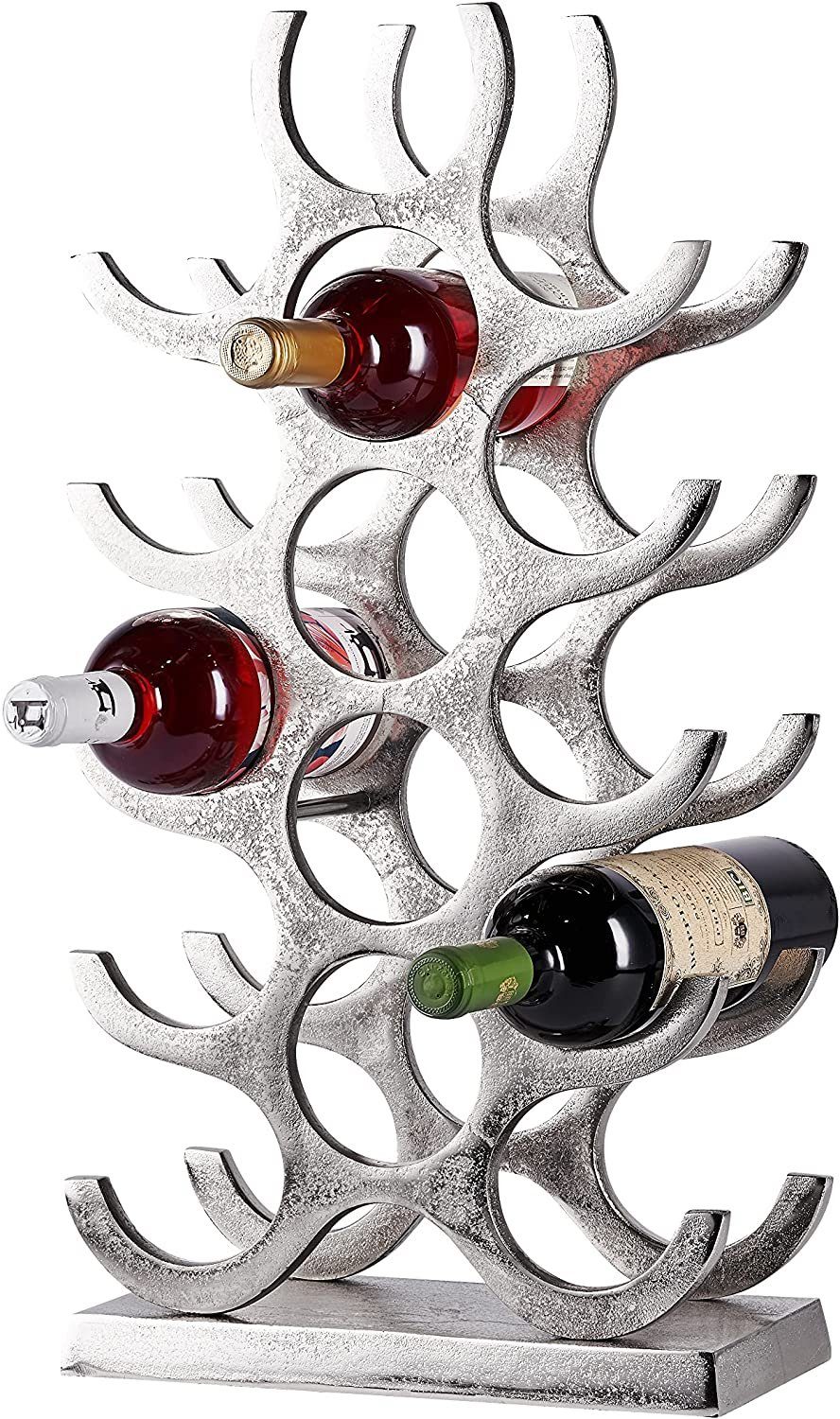 MichaelNoll Weinregal Weinregal Flaschenregal - Aluminium Silber - Weinständer, Regal Modern aus Metall - Flaschenhalter / Flaschenständer stehend für Flaschen Sekt, Wein und Champagner - 60 cm XL