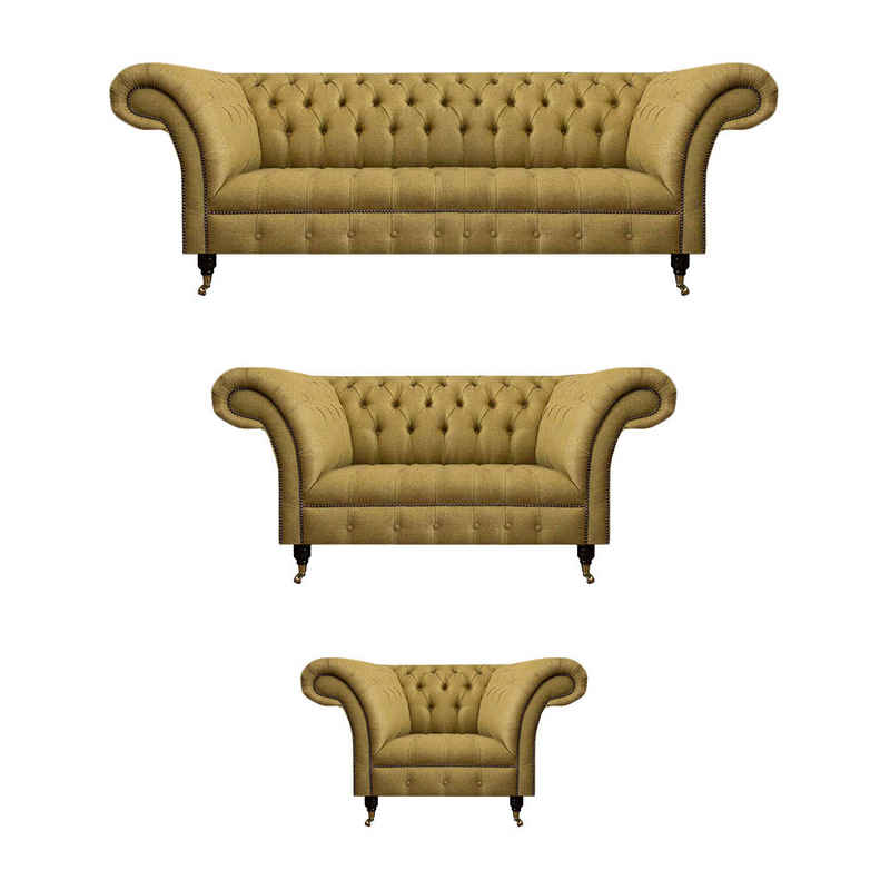 JVmoebel Chesterfield-Sofa Gelb Sofagarnitur 3tlg Luxus Sofas Set Polster Sitz Neu Chesterfield, 3 Teile, Made in Europa