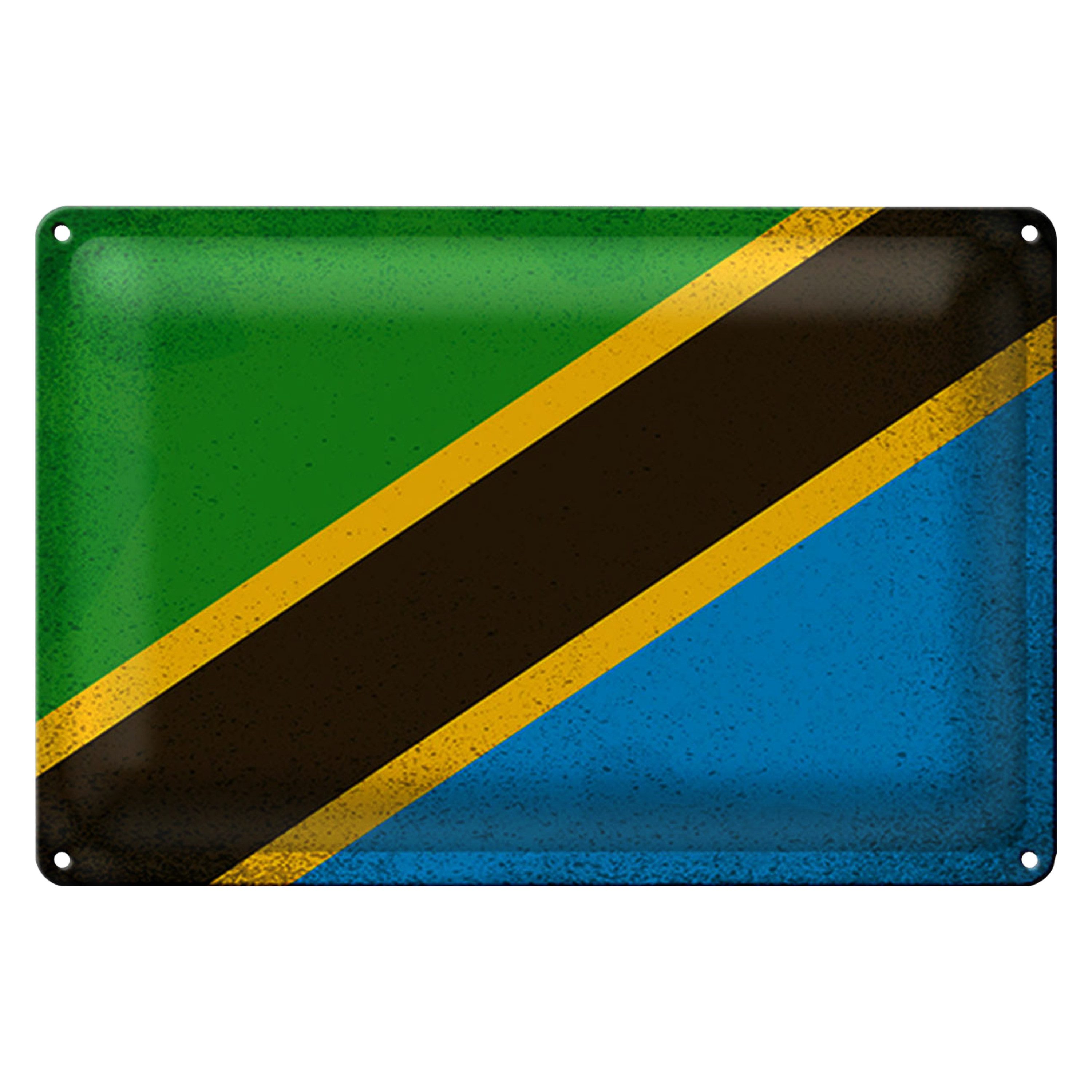 Roomando Metallschild Flagge Tansania 40x30cm Flag Tanzania Vintage