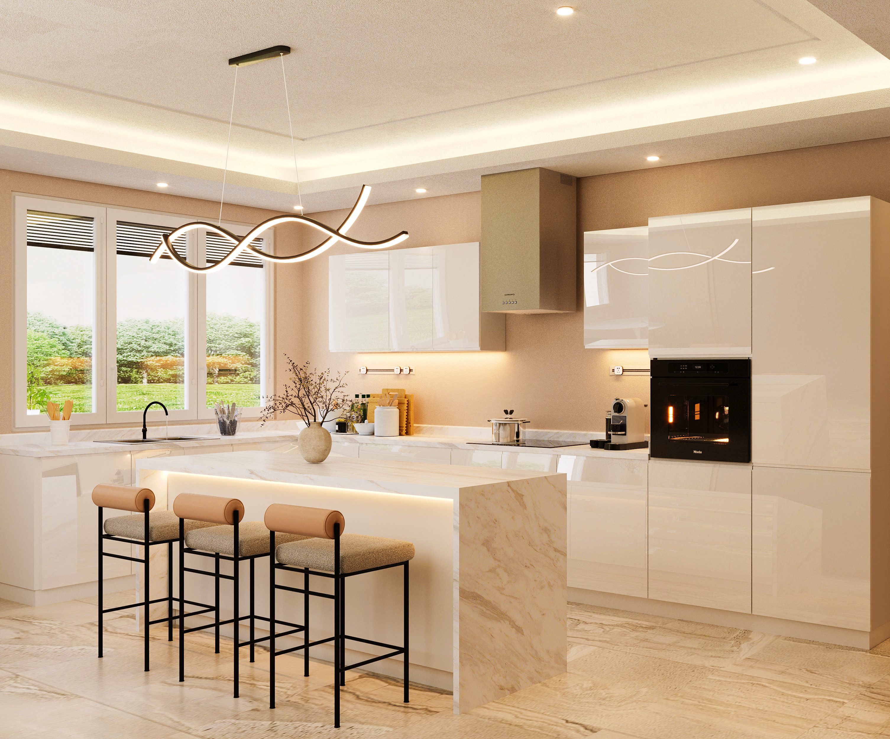 ROYAL24_MARKT Kücheninsel KU-S17 – Aspen – Hochglanz Weiß – Grau, (Komplett Set), Hochwertig – Zeitlos – Perfekt