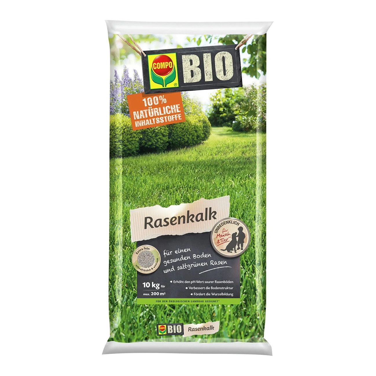 Compo Rasenkalk Rasenkalk 2570488004, Einzeln, im 10 kg Sack, pH-Wert-Regulierung, schnell, natürlich