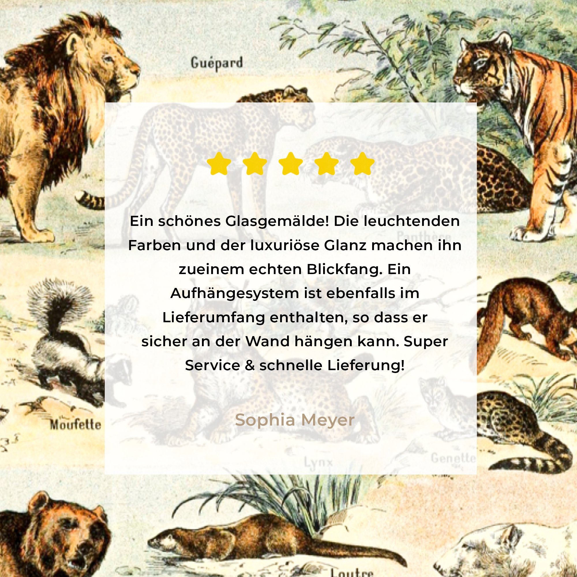 Wanddekoration - Acrylglasbild Glas - Adolphe Glas Wandbild - Vintage - - Millot MuchoWow Bilder Löwe, - Glasbilder Tiere auf auf bunt St), (1 Tiger - Foto