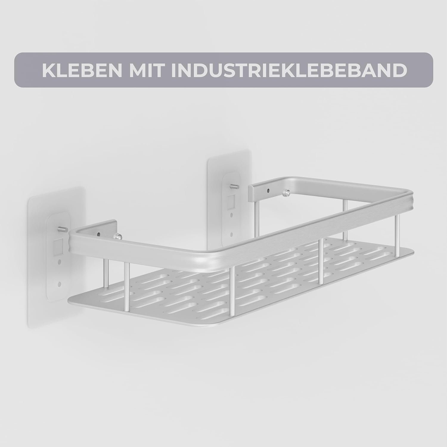 LIEBHEIM Duschablage Duschkorb - Industrie Klebeband - Bohren 1-tlg. ohne Badregal Silber Aluminium