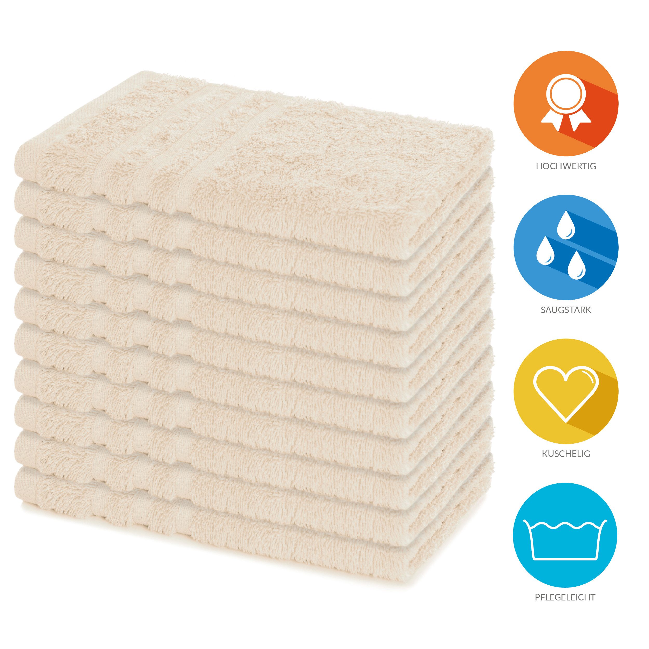 Lavea Gästehandtücher 30x50 cm, 10er Set Gästehandtuch, Elena-Frottee Handtuch, Gästetuch, (Set, 10-St), 500 g/m² Frottier, weich & saugstark, pflegeleicht