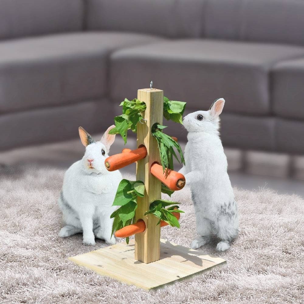 Mucola Futterbaum Nagerbaum Nagetiere Futterspender 45cm Futterhalter Futterbaum, Holz, mit Haken zum Aufhängen, Öse zur Spielzeugbefestigung und Erdspieß