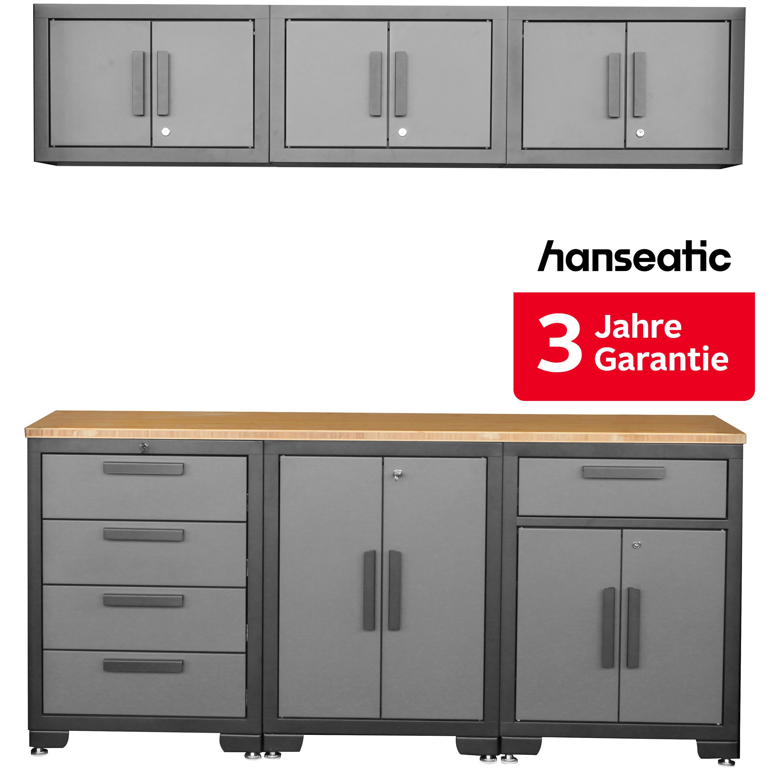 Hanseatic Werkbank Werkstattset Melbourne, (Set, 7-tlg), vormontiert, abschließbar, höhenverstellbar