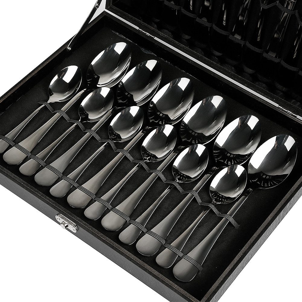 JEOBEST Besteck-Set Besteck Set 6 Personen, Essbesteck Set, Hochwertiges Edelstahlbesteck, 6 Personen, 24 teilig Edelstahl Besteckset Schwarz Matt, Spülmaschine – Bild 2 von 5