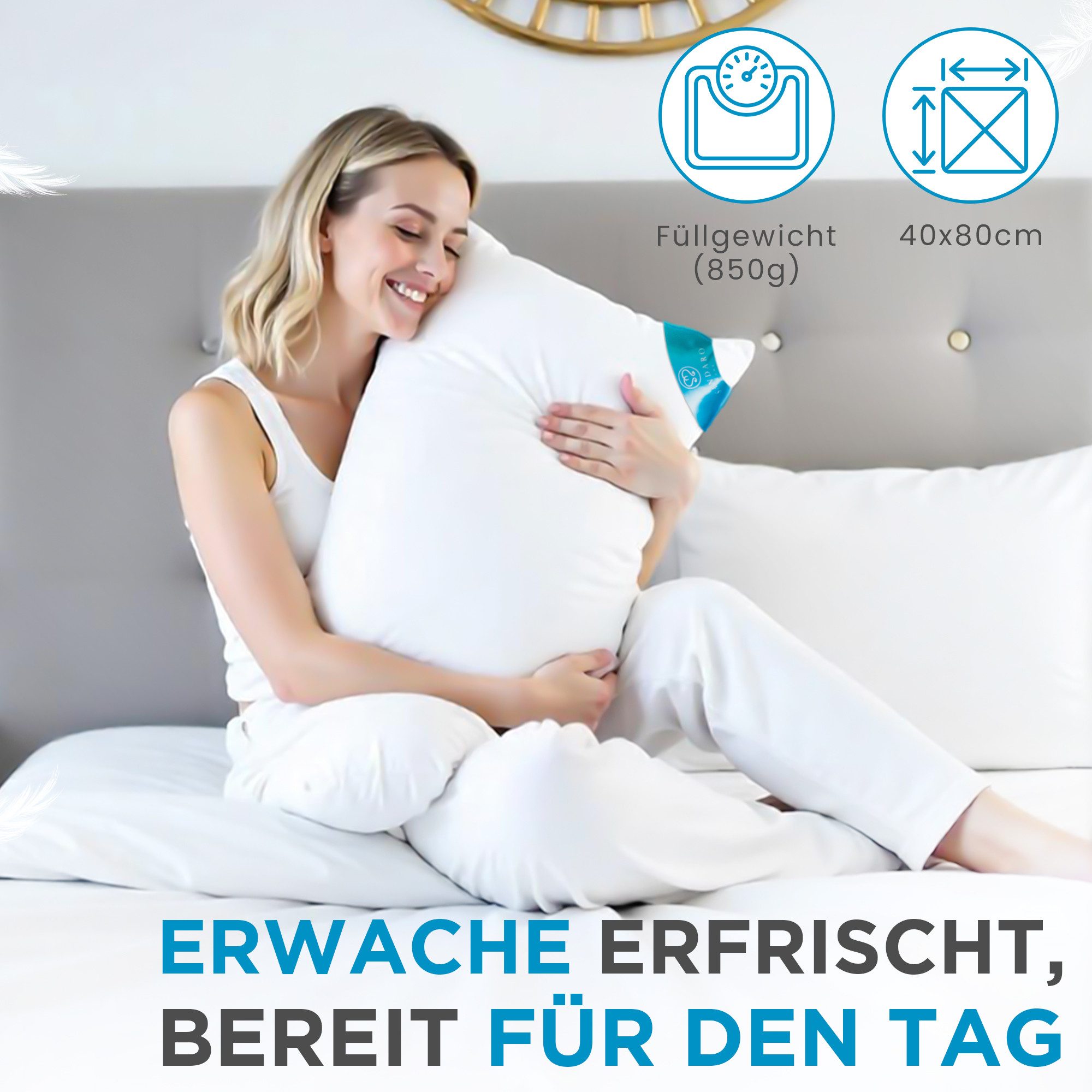 Sandaro Home Kopfkissen Kissen Kopfkissen40x80 cm 2 Füllungen aus Daunen/Federn 40x80