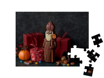 puzzleYOU Puzzle Nikolausfigur aus Schokolade mit Geschenken, 48 Puzzleteile, puzzleYOU-Kollektionen Festtage