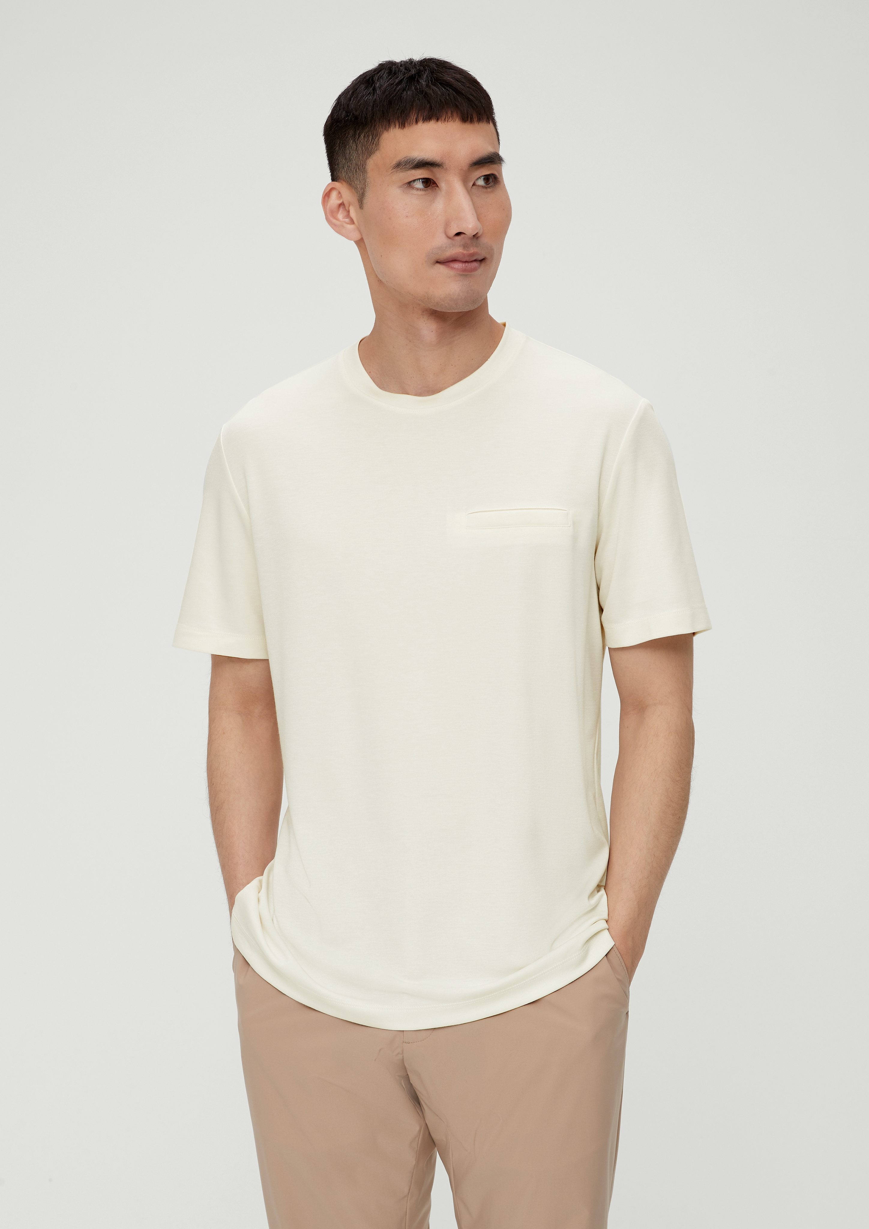 s.Oliver Kurzarmshirt Hochwertiges Modal T-Shirt mit Piquéstruktur wollweiß