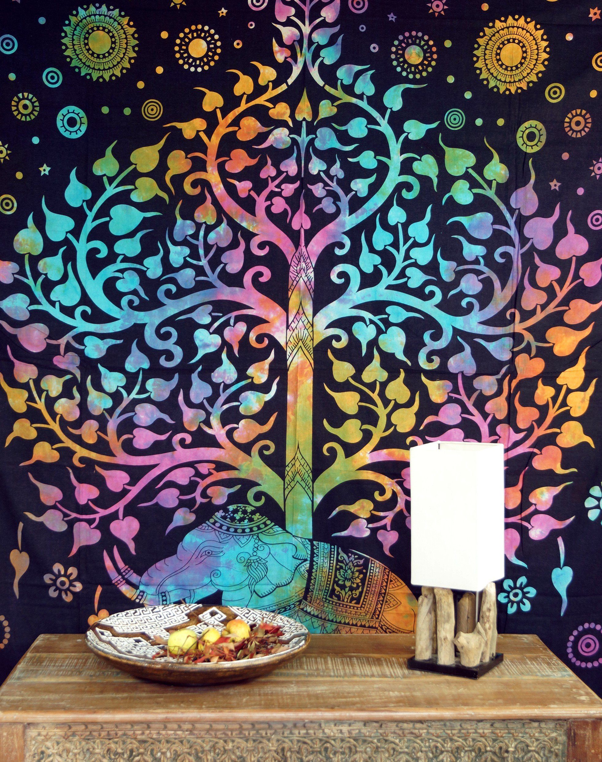 Tagesdecke Boho-Style Wandbehang, indische Life Guru-Shop Tagesdecke.., Tree Regenbogen / of