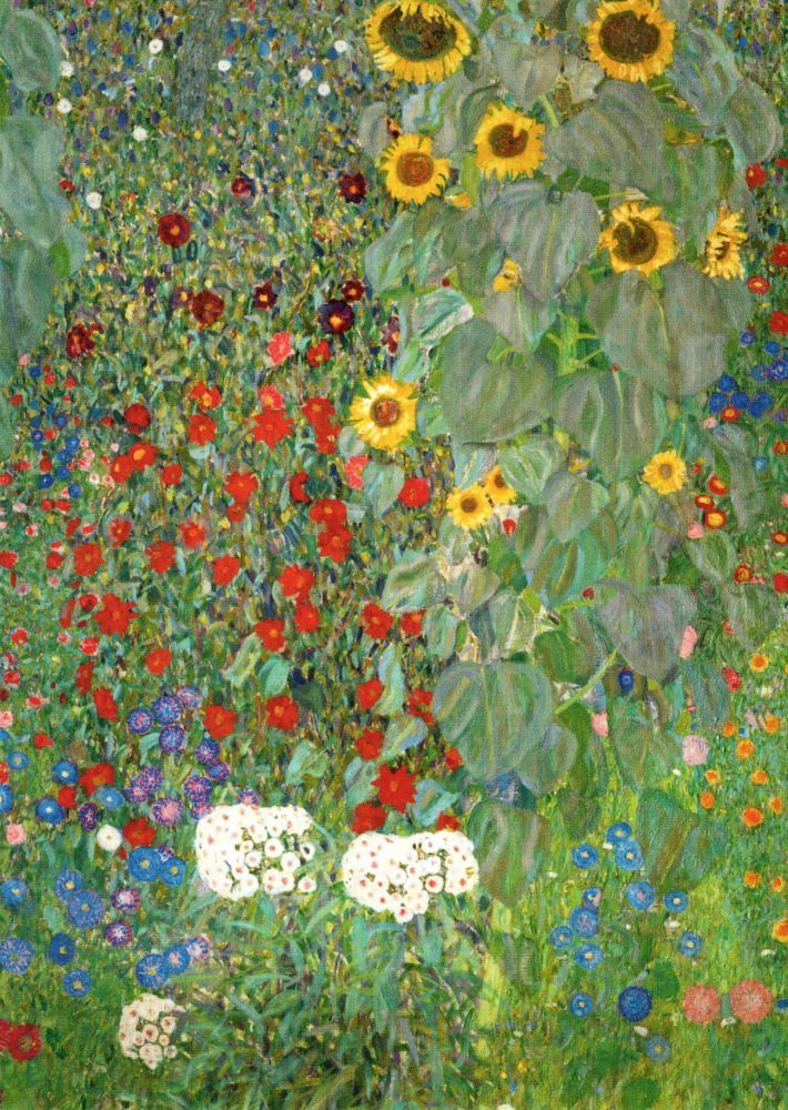 Postkarte Kunstkarte Gustav Klimt "Garten mit Sonnenblumen (Ausschnitt)"