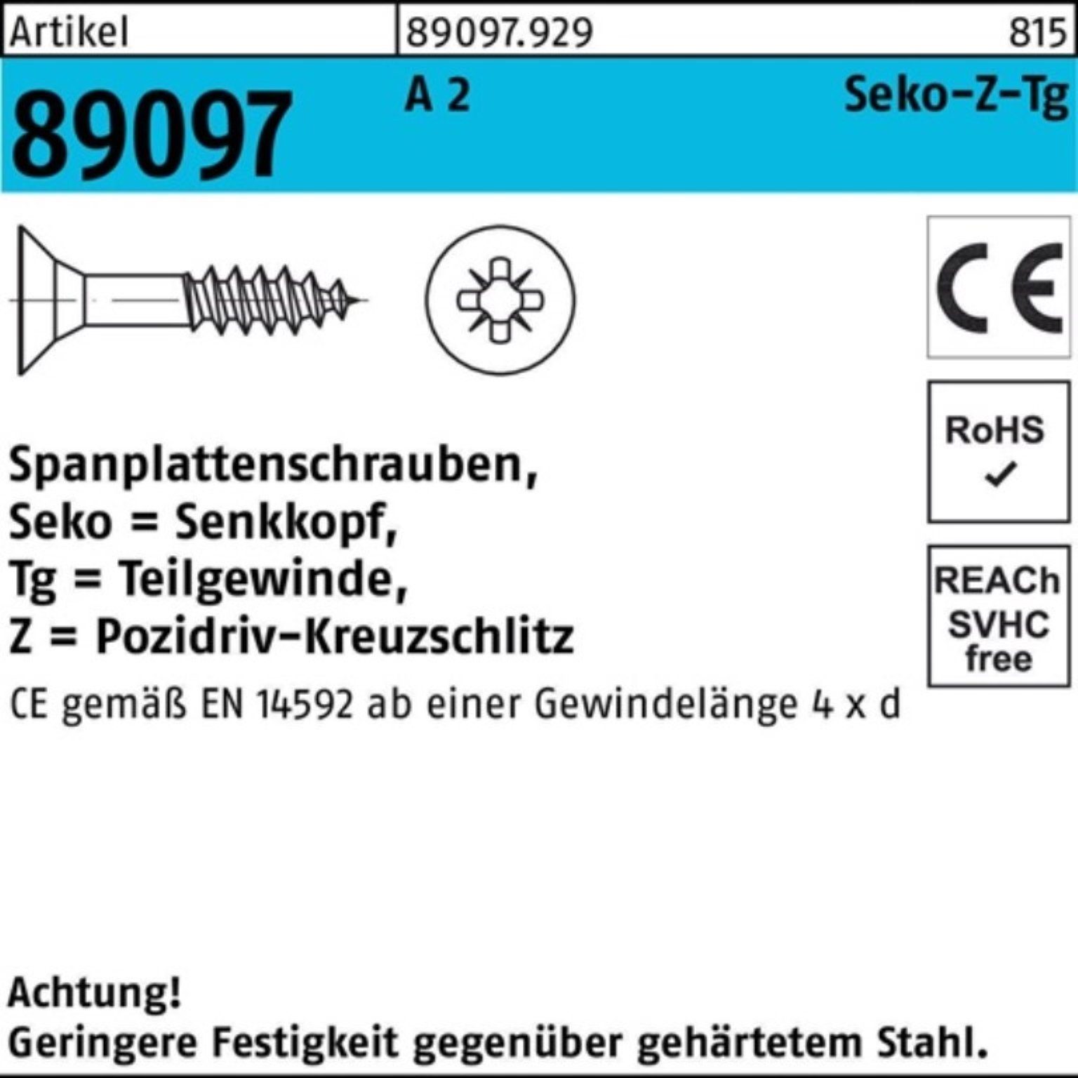 Pack 89097 80-Z 500er Reyher Stü 500 A 2 Spanplattenschraube PZ R SEKO 4x TG Spanplattenschraube