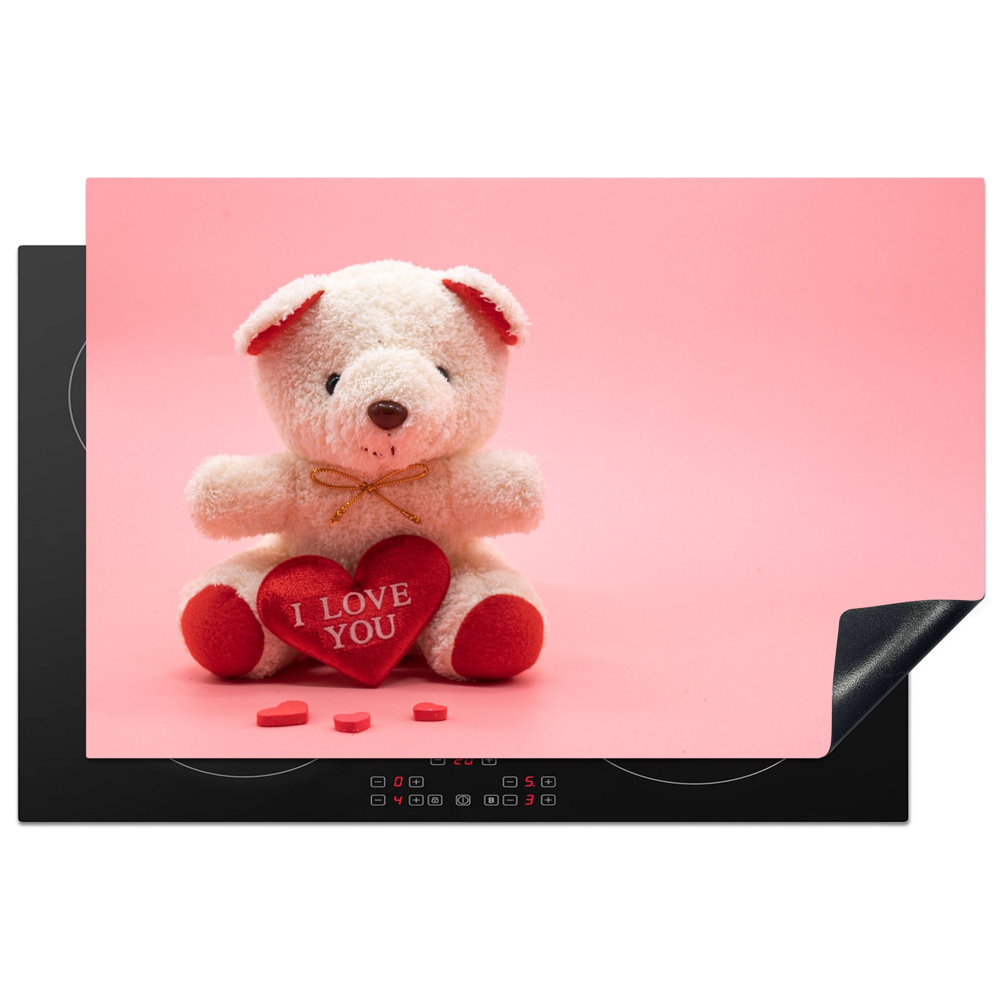 MuchoWow Herdblende-/Abdeckplatte Valentins-Teddybär, Vinyl, (1 tlg), 81x52 cm, Induktionskochfeld Schutz für die küche, Ceranfeldabdeckung