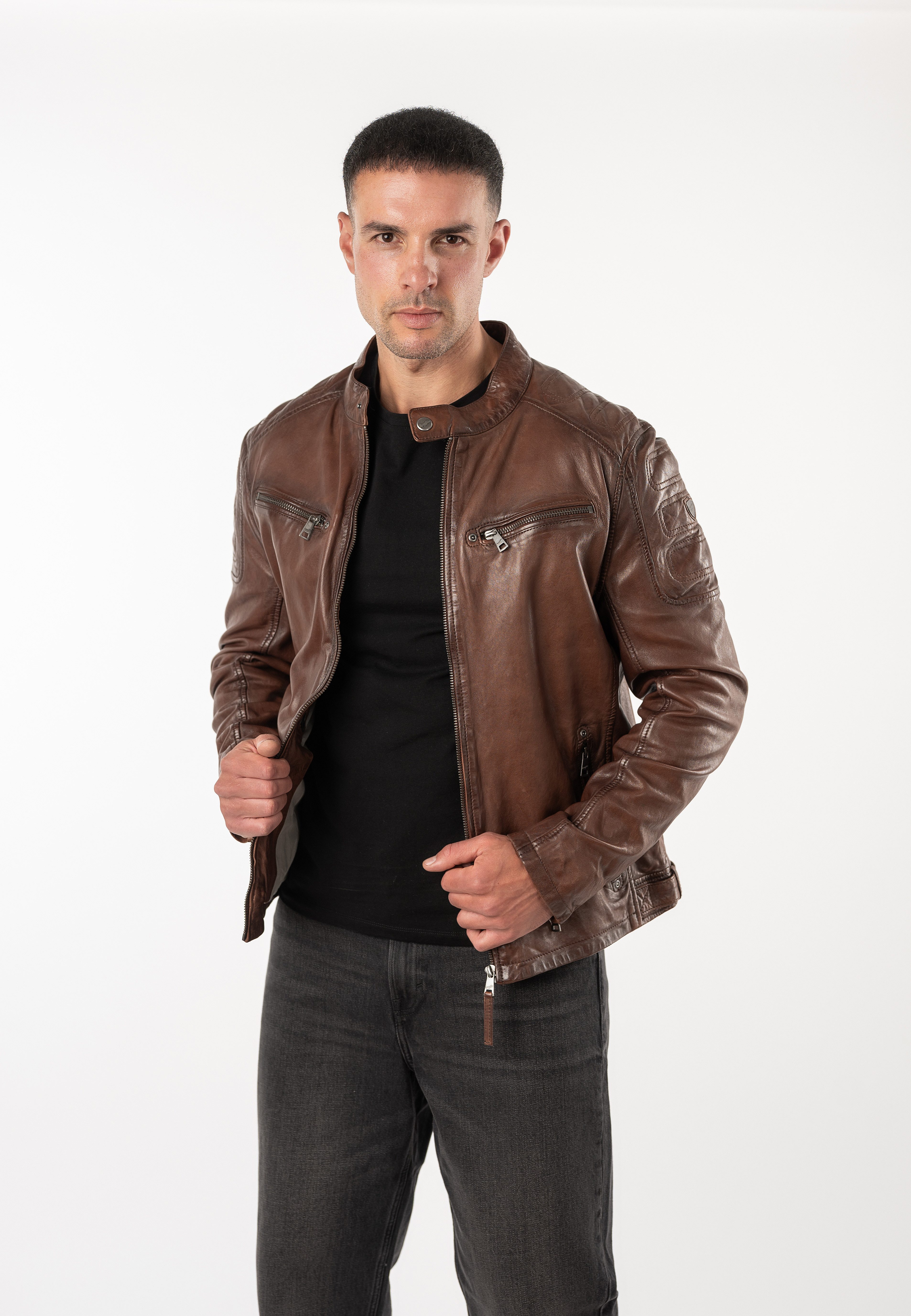 Mauritius Lederjacke MMDreeser (mauritiusHerren26) mit betonter Schulterpartie, Regular Fit