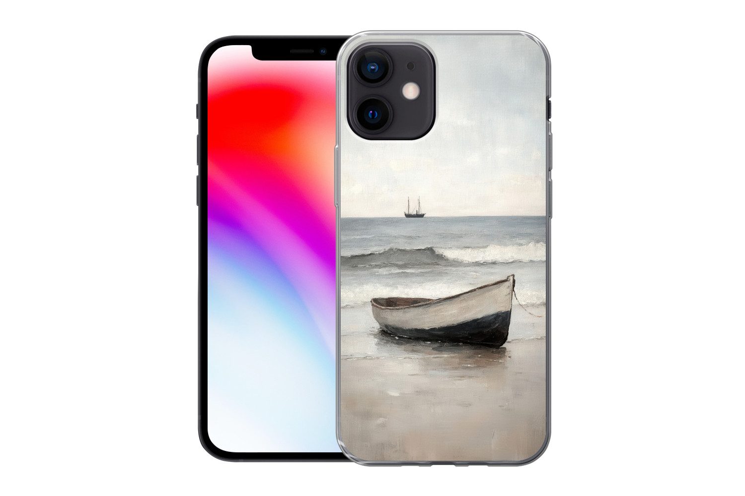 MuchoWow Handyhülle für Apple iPhone 12 Ruderboot - Meer - Horizont, Smartphone-Bumper, Print, Handy Schutzhülle Dünn