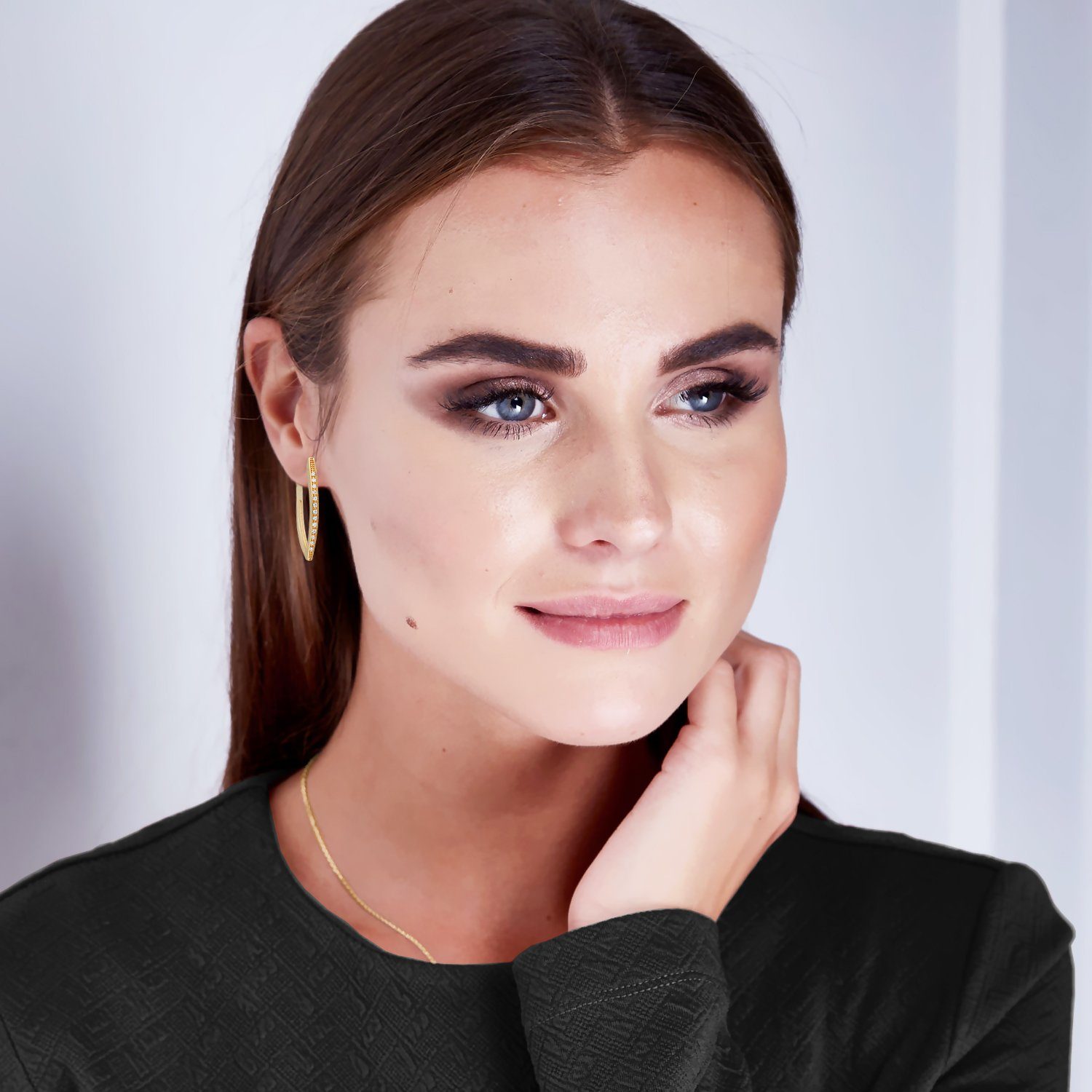 LÖB Paar Creolen 18K Gold vergoldet Creolen Zirkonia Glitzer Steine Weiß Tr günstig online kaufen