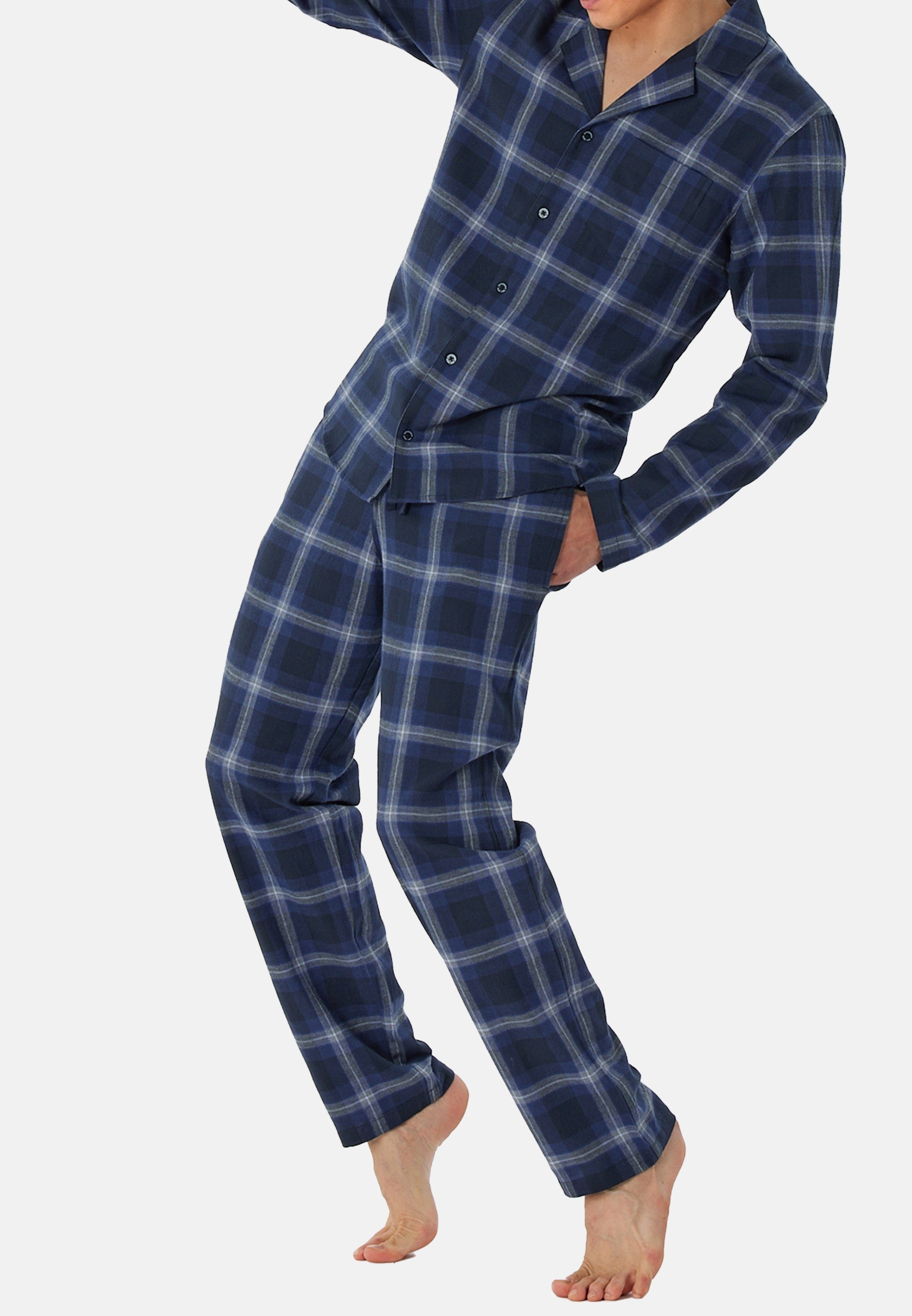 tlg) Cotton - Nightwear auf nachtblau (Set, - Organic Warming Schlafanzug 2 der Haut Angenehm Pyjama Schiesser Baumwolle Web